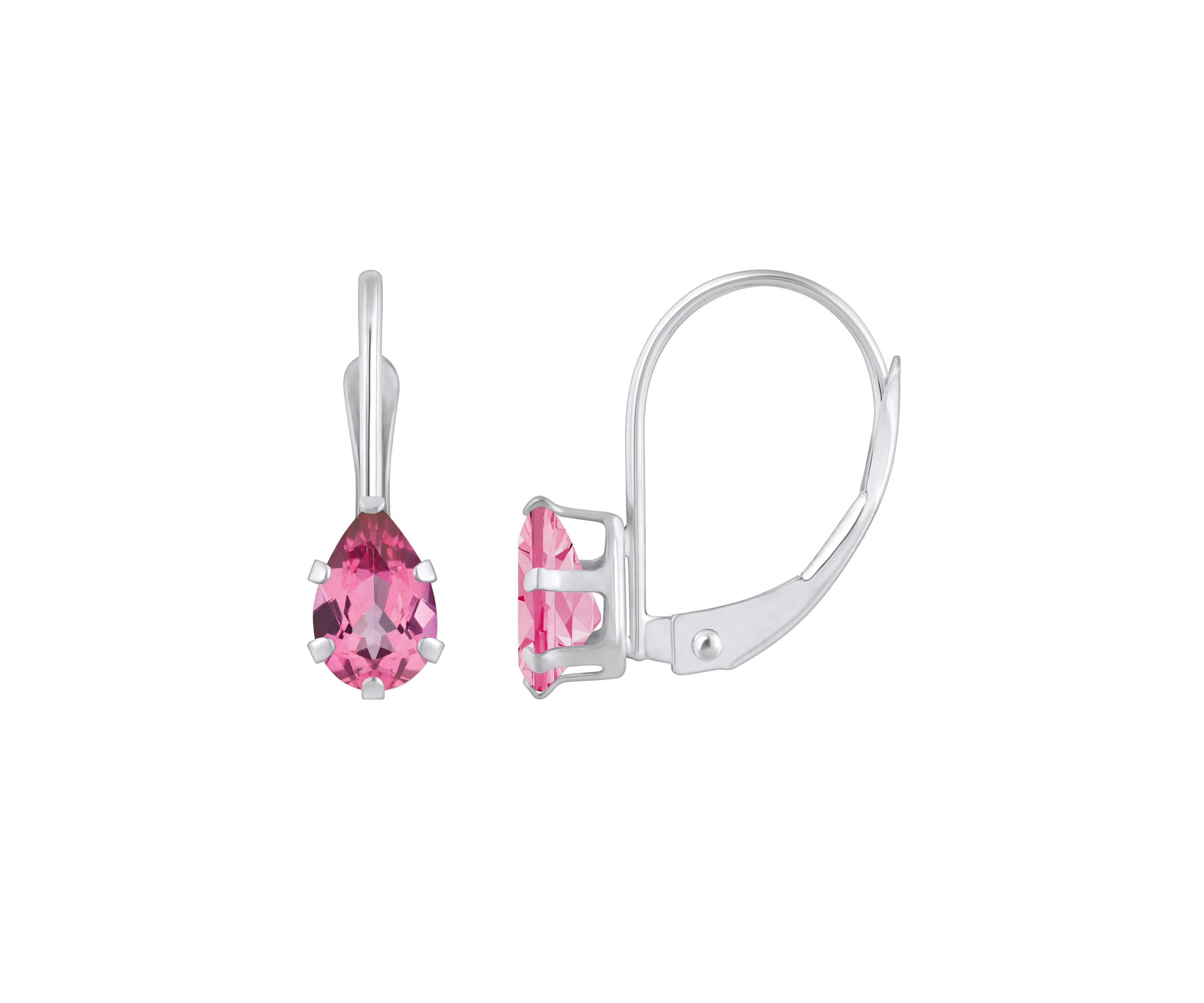 10K White Gold 6x4mm Pear Shape Pink Topaz Leverback Earrings