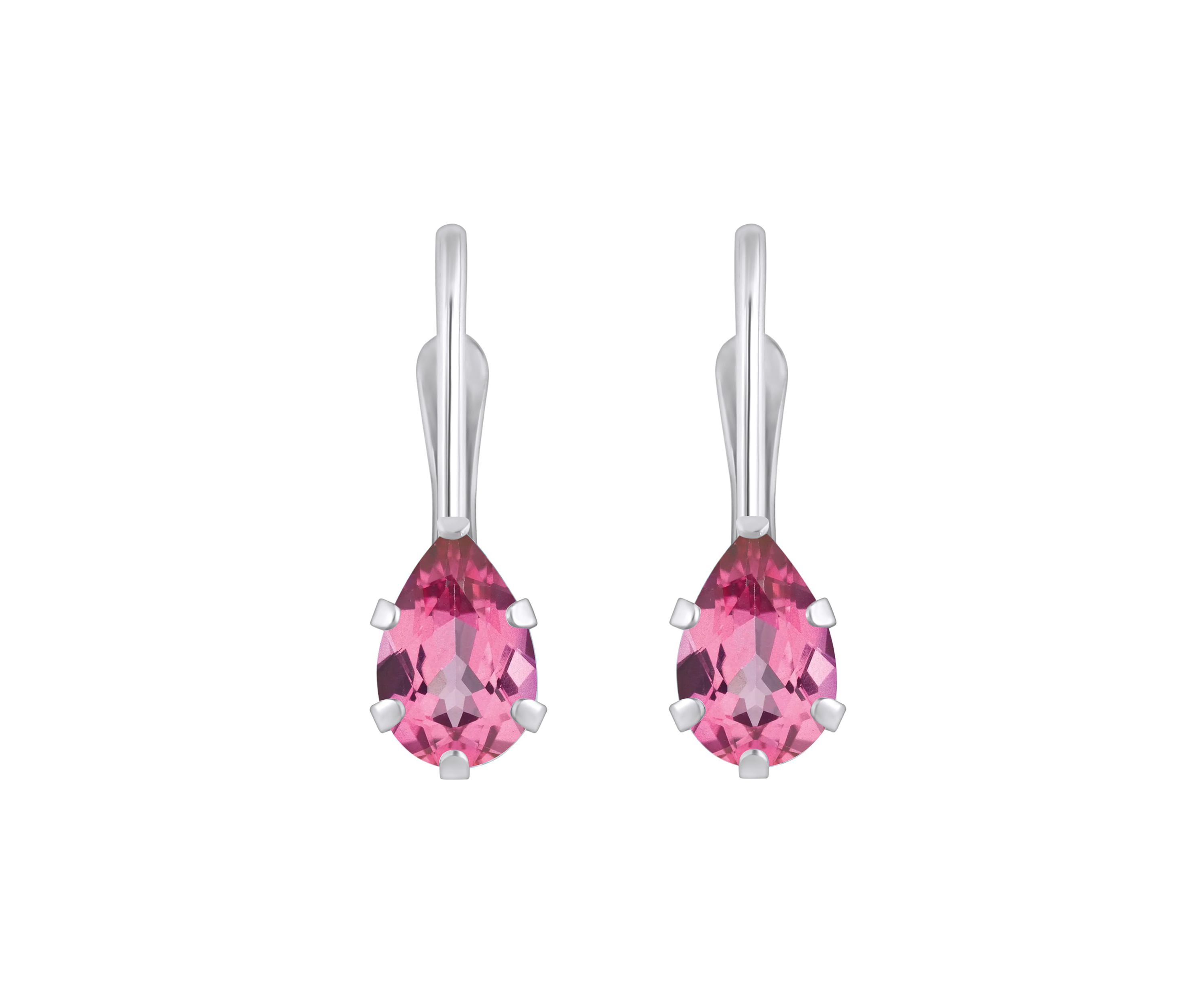 10K White Gold 6x4mm Pear Shape Pink Topaz Leverback Earrings
