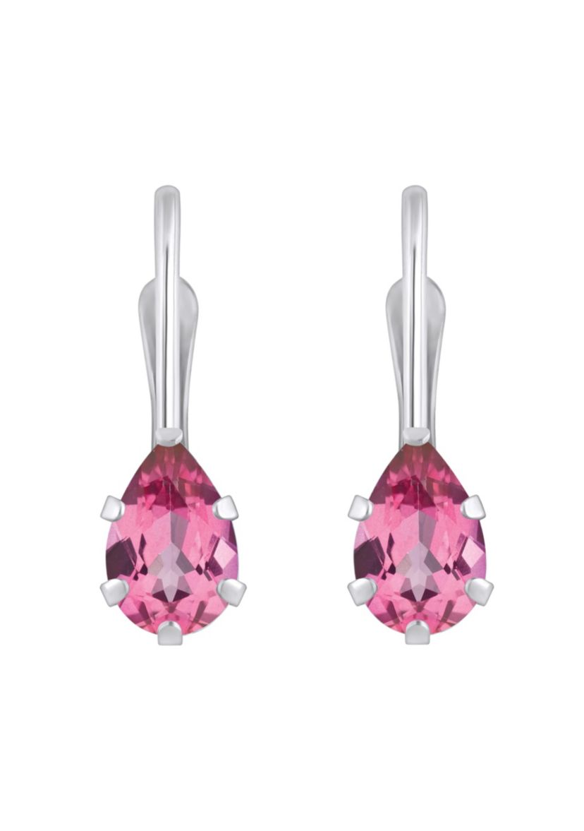 10K White Gold 6x4mm Pear Shape Pink Topaz Leverback Earrings