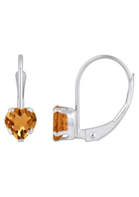 10K White Gold 5mm Heart Shape Citrine Leverback Earrings