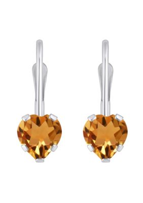 10K White Gold 5mm Heart Shape Citrine Leverback Earrings