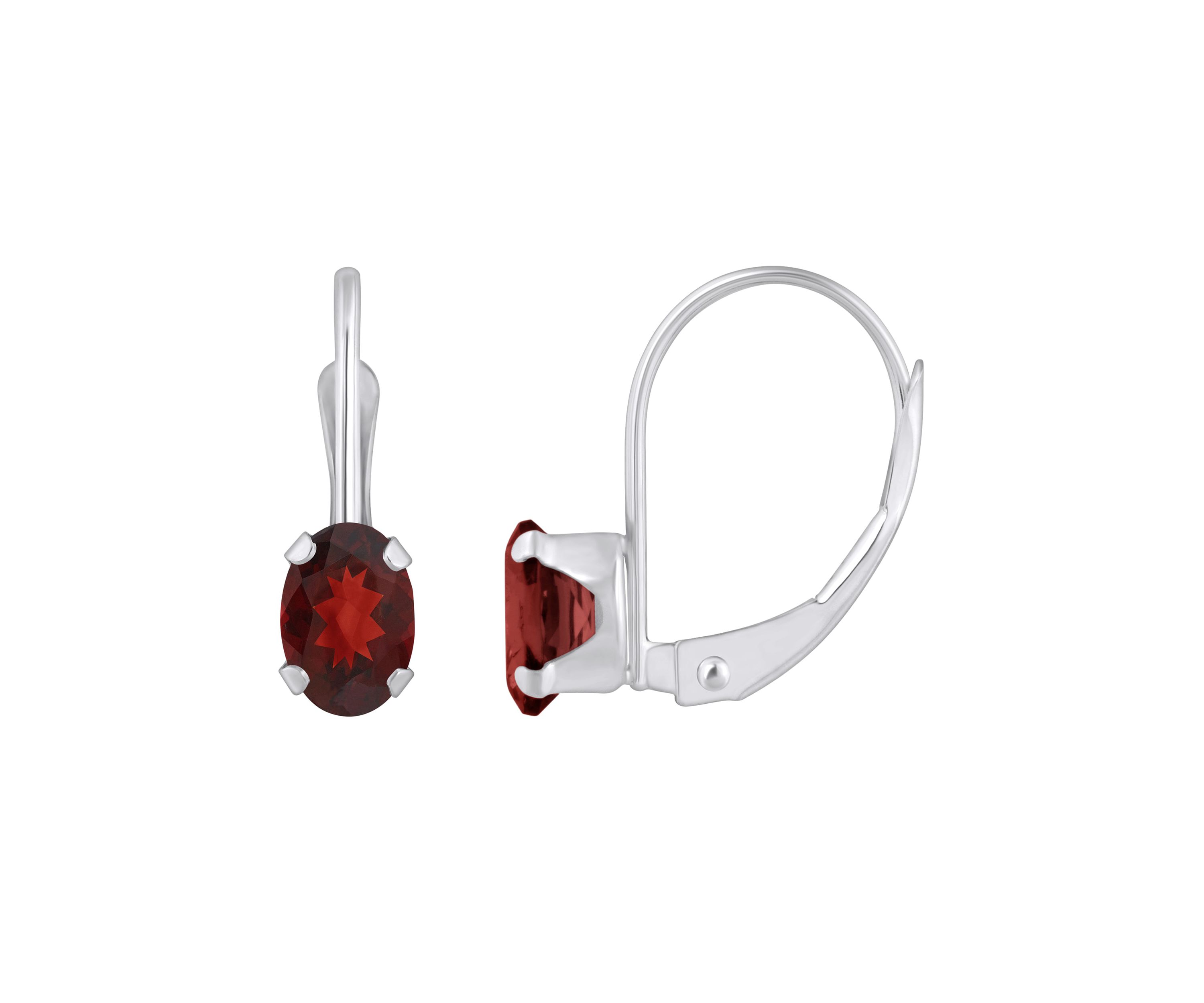 10K White Gold 6x4mm Oval Garnet Leverback Earrings