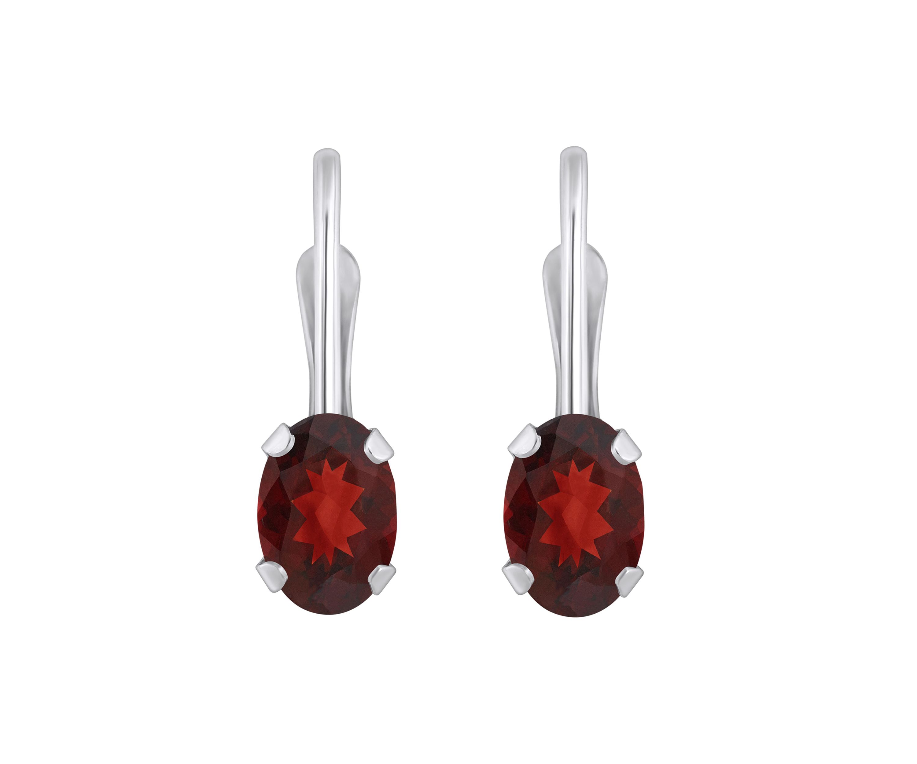 10K White Gold 6x4mm Oval Garnet Leverback Earrings
