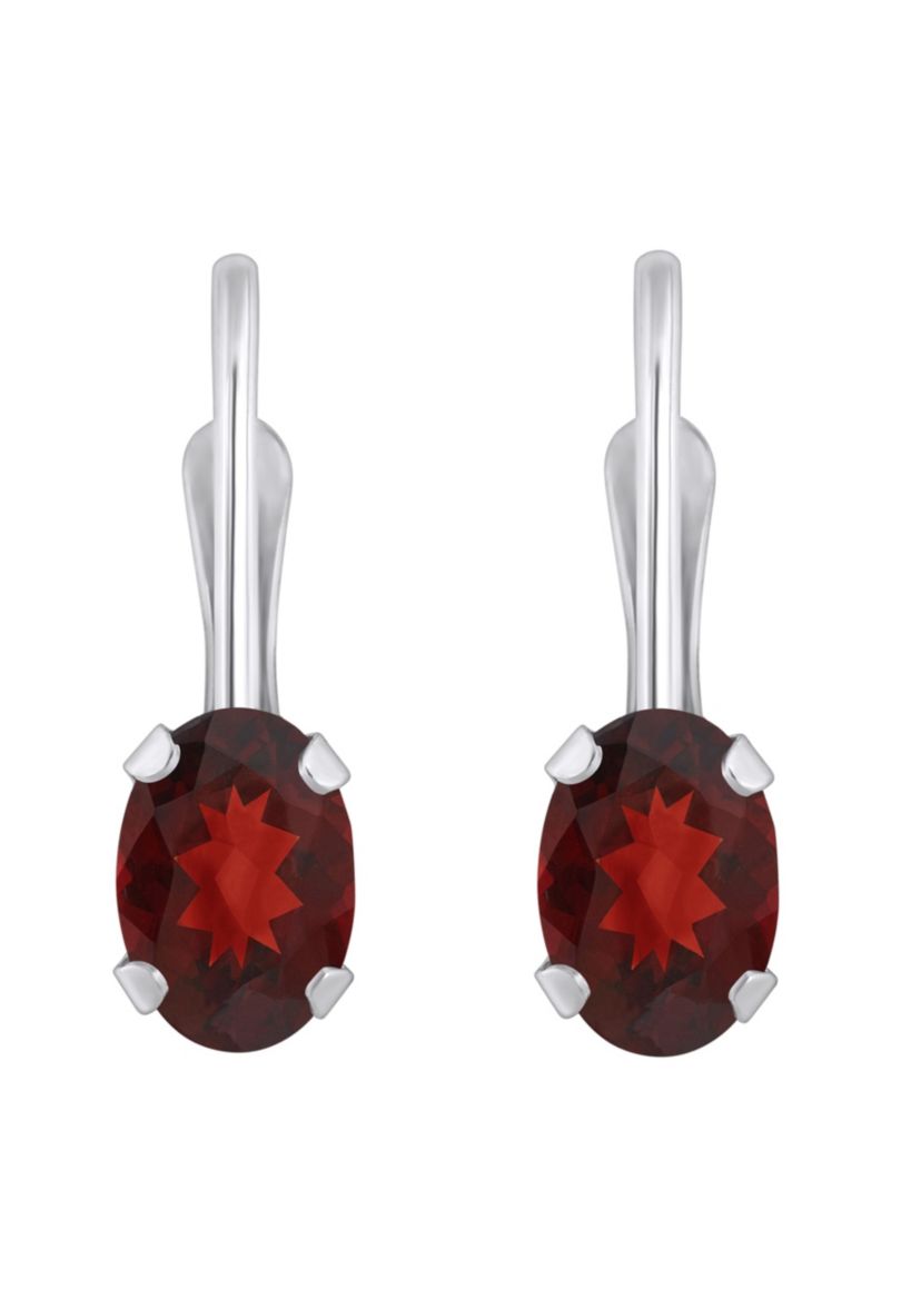 10K White Gold 6x4mm Oval Garnet Leverback Earrings