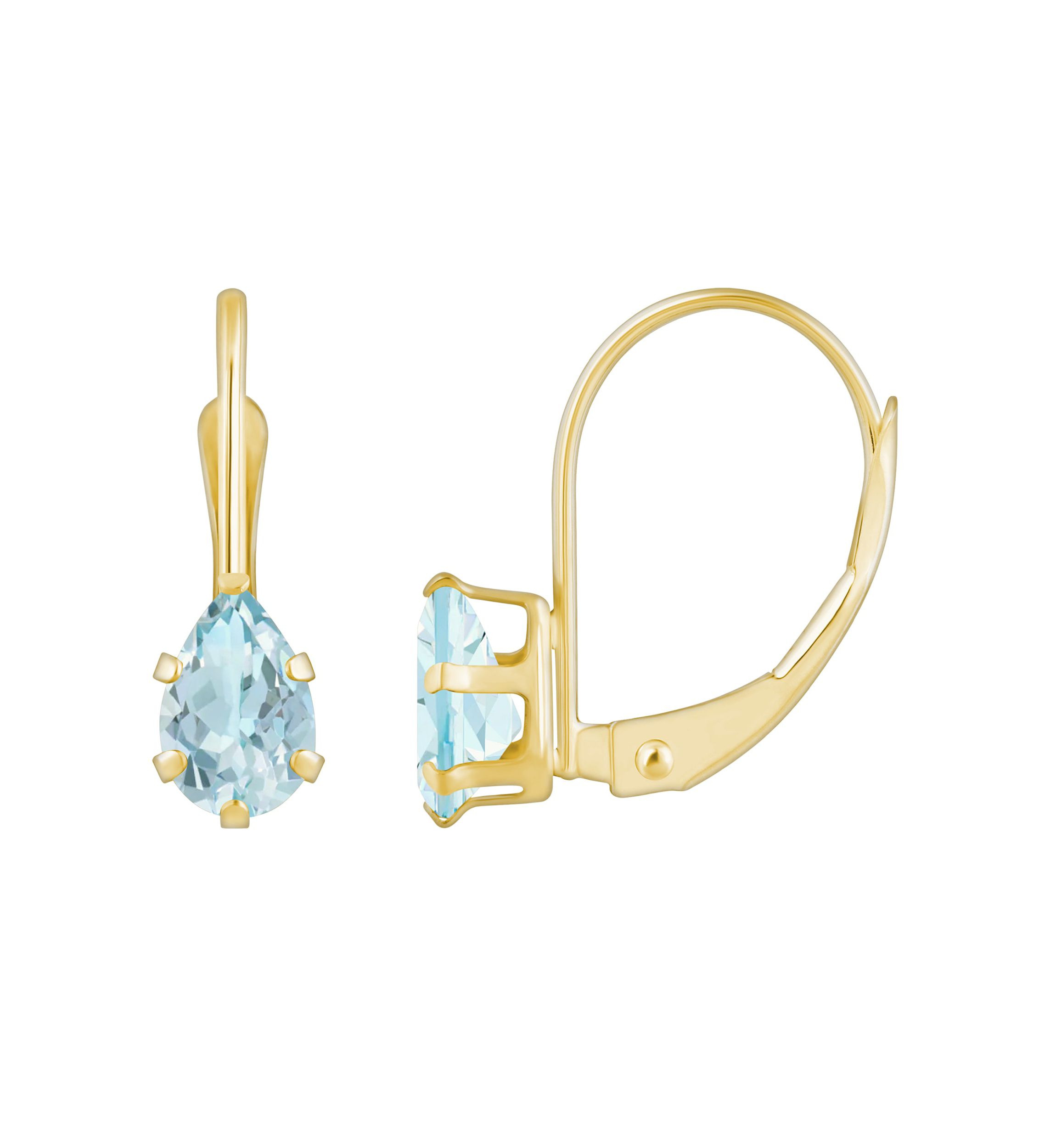 10K White Gold 6x4mm Pear Shape Aquamarine Leverback Earrings