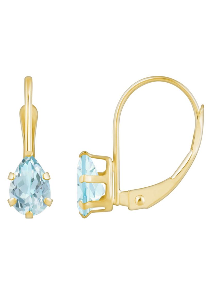 10K White Gold 6x4mm Pear Shape Aquamarine Leverback Earrings