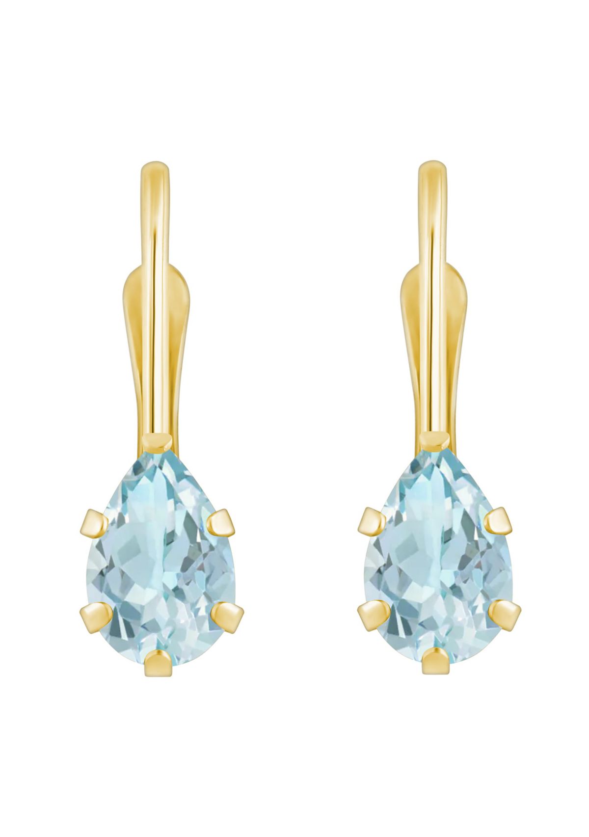 10K White Gold 6x4mm Pear Shape Aquamarine Leverback Earrings
