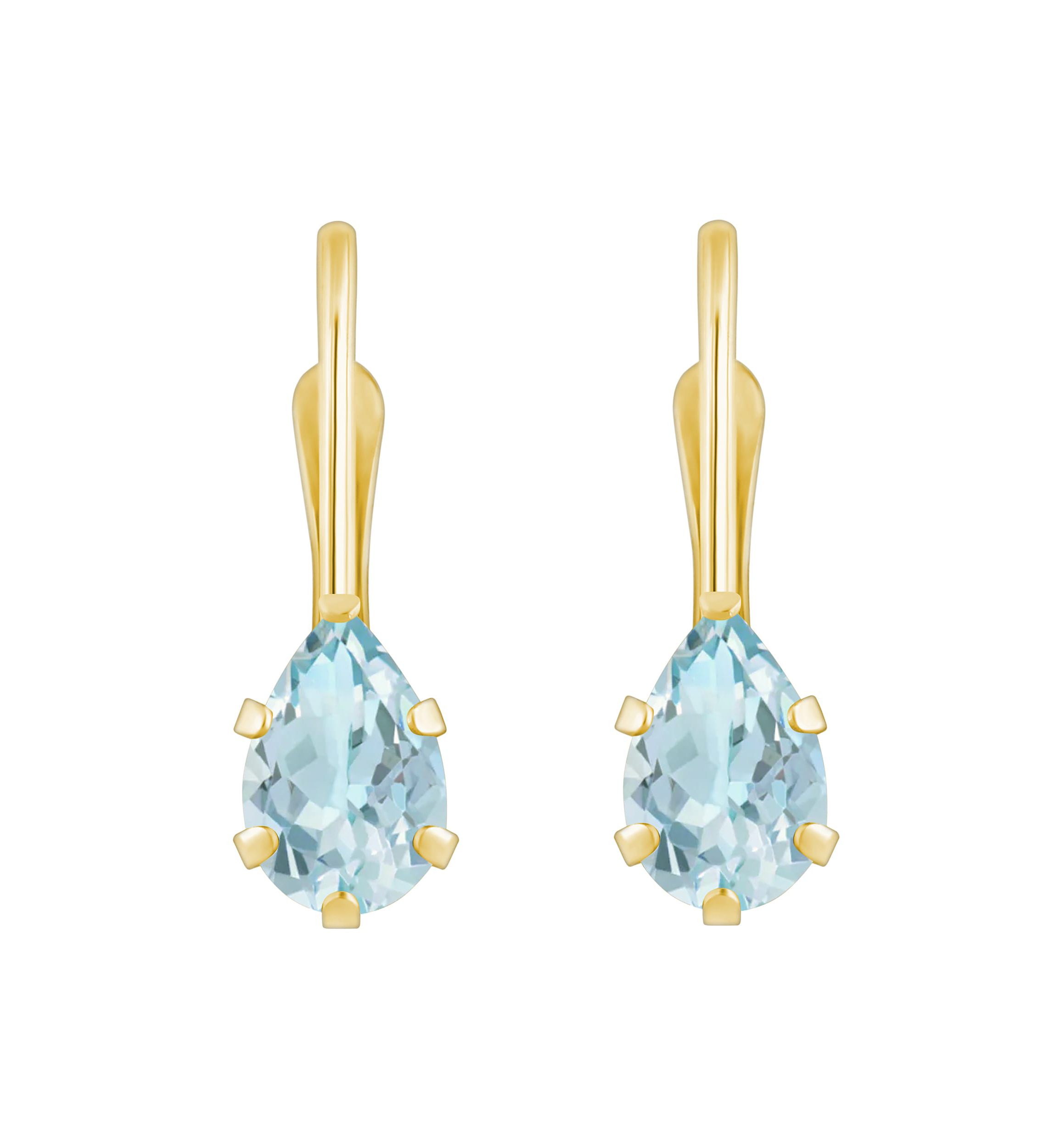 10K White Gold 6x4mm Pear Shape Aquamarine Leverback Earrings