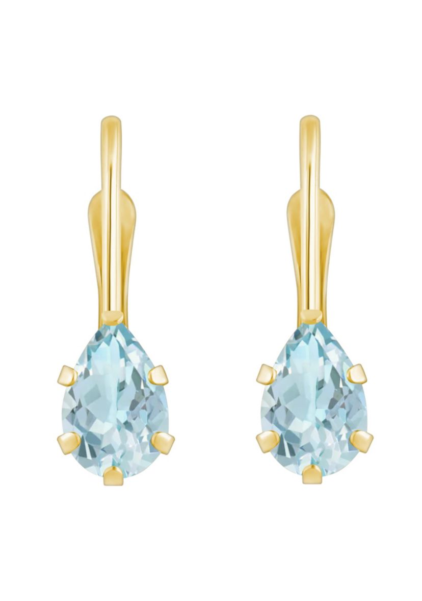 10K White Gold 6x4mm Pear Shape Aquamarine Leverback Earrings