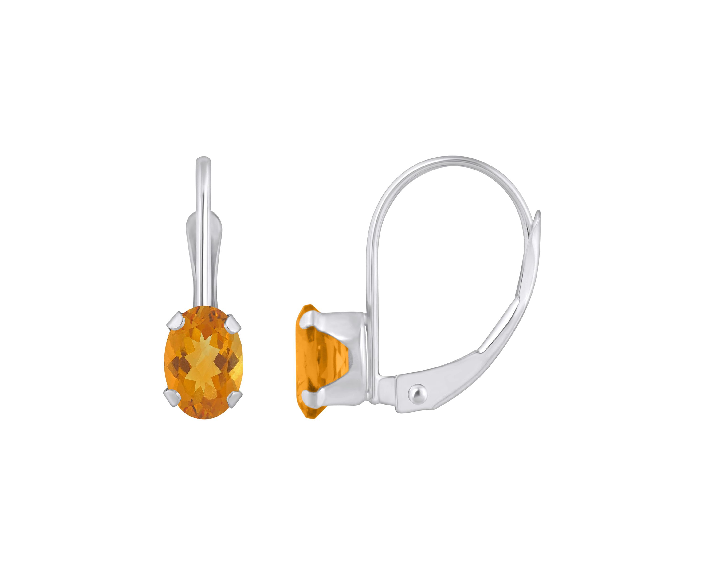 10K White Gold 6x4mm Oval Citrine Leverback Earrings