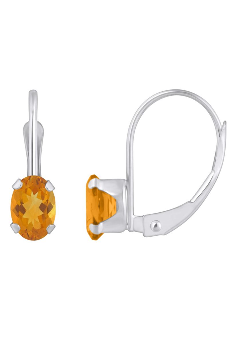 10K White Gold 6x4mm Oval Citrine Leverback Earrings