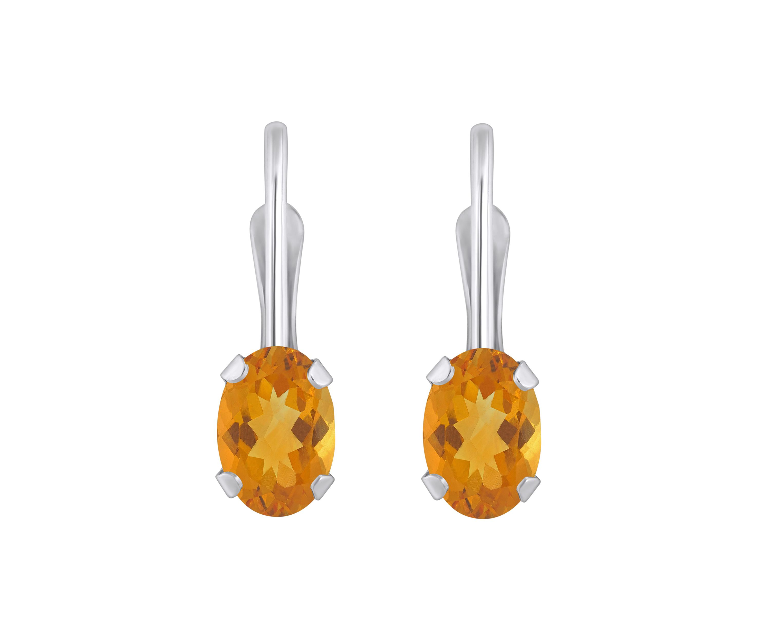 10K White Gold 6x4mm Oval Citrine Leverback Earrings