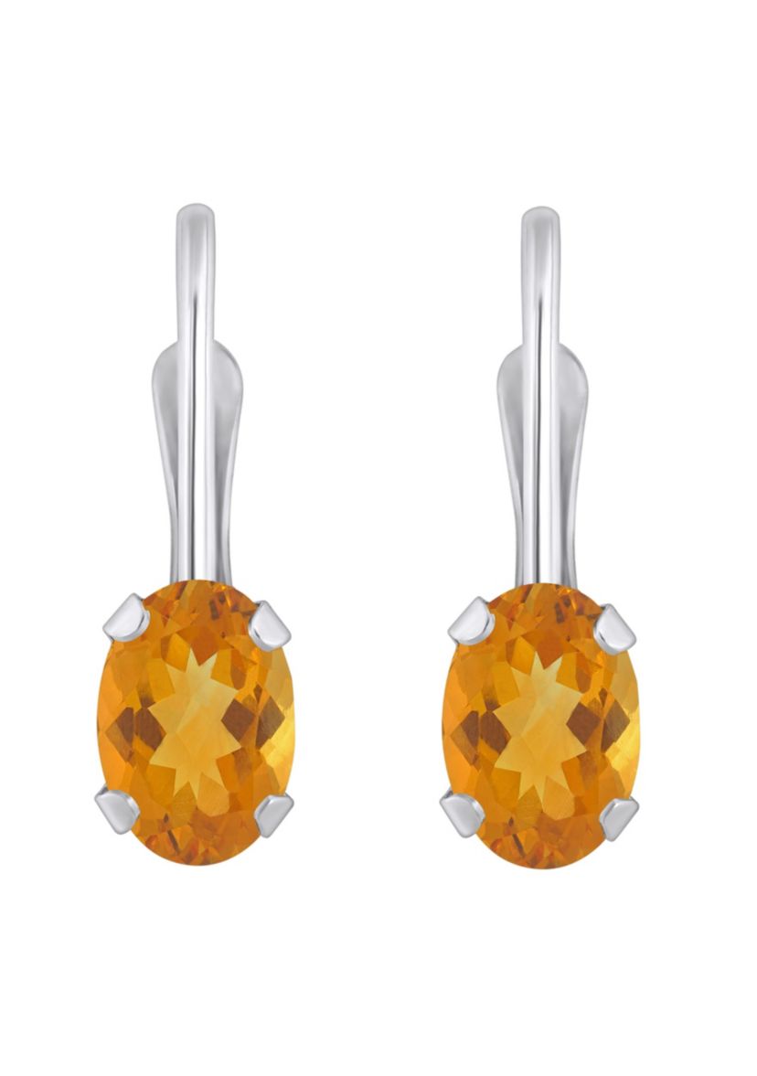 10K White Gold 6x4mm Oval Citrine Leverback Earrings