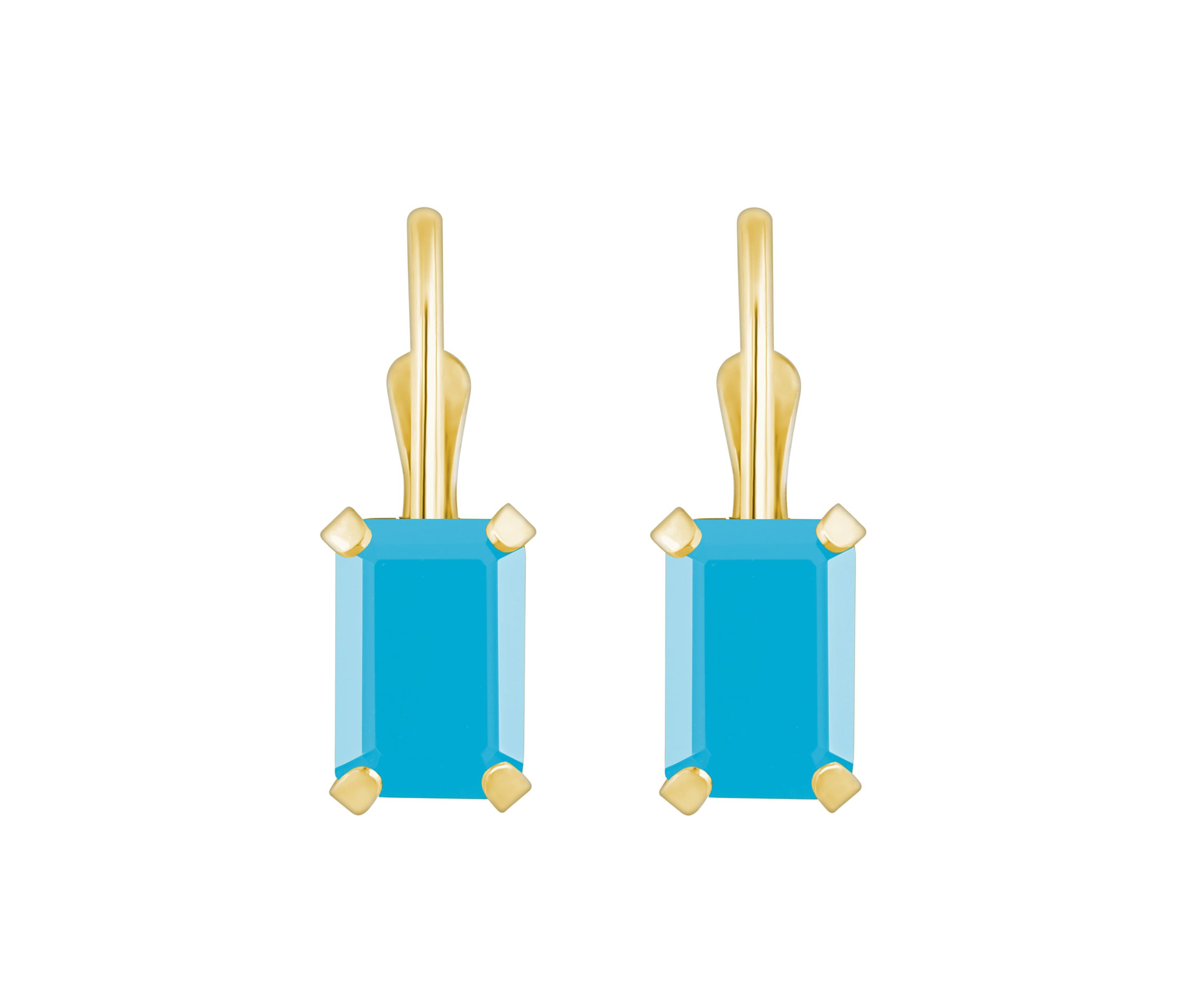 10K Yellow Gold 6x4mm Emerald Cut Turquoise Leverback Earrings