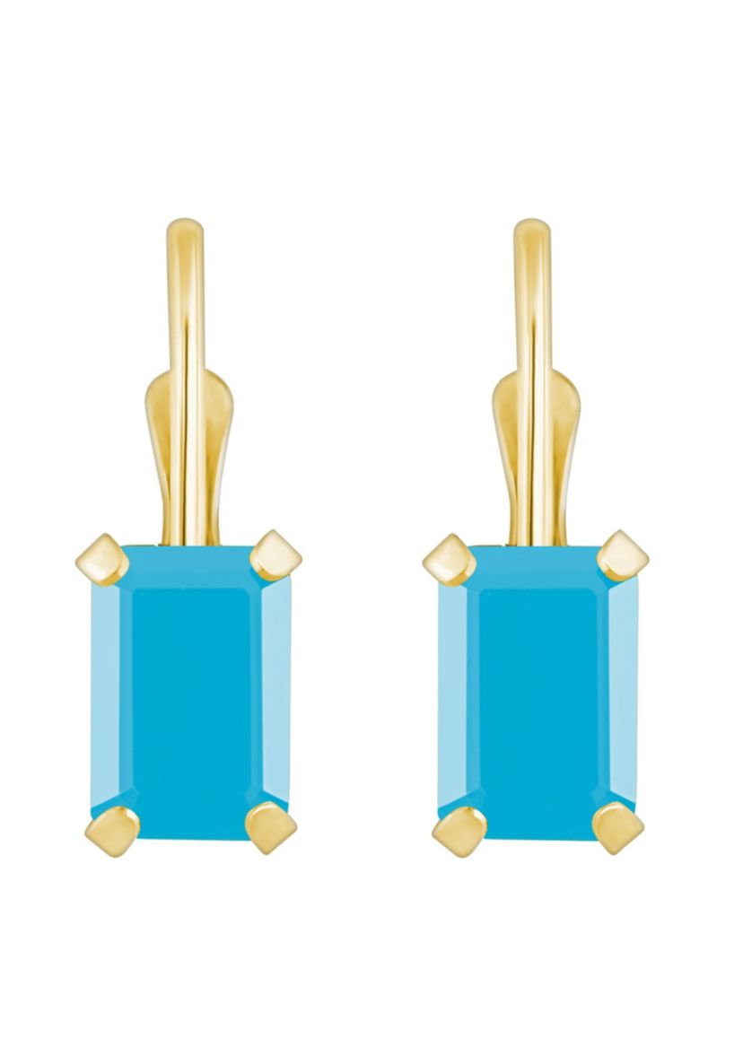 10K Yellow Gold 6x4mm Emerald Cut Turquoise Leverback Earrings