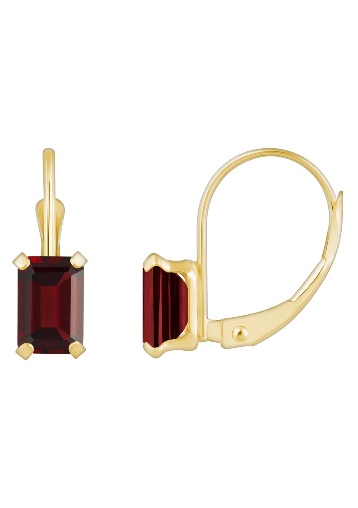 10K White Gold 6x4mm Emerald Cut Garnet Leverback Earrings