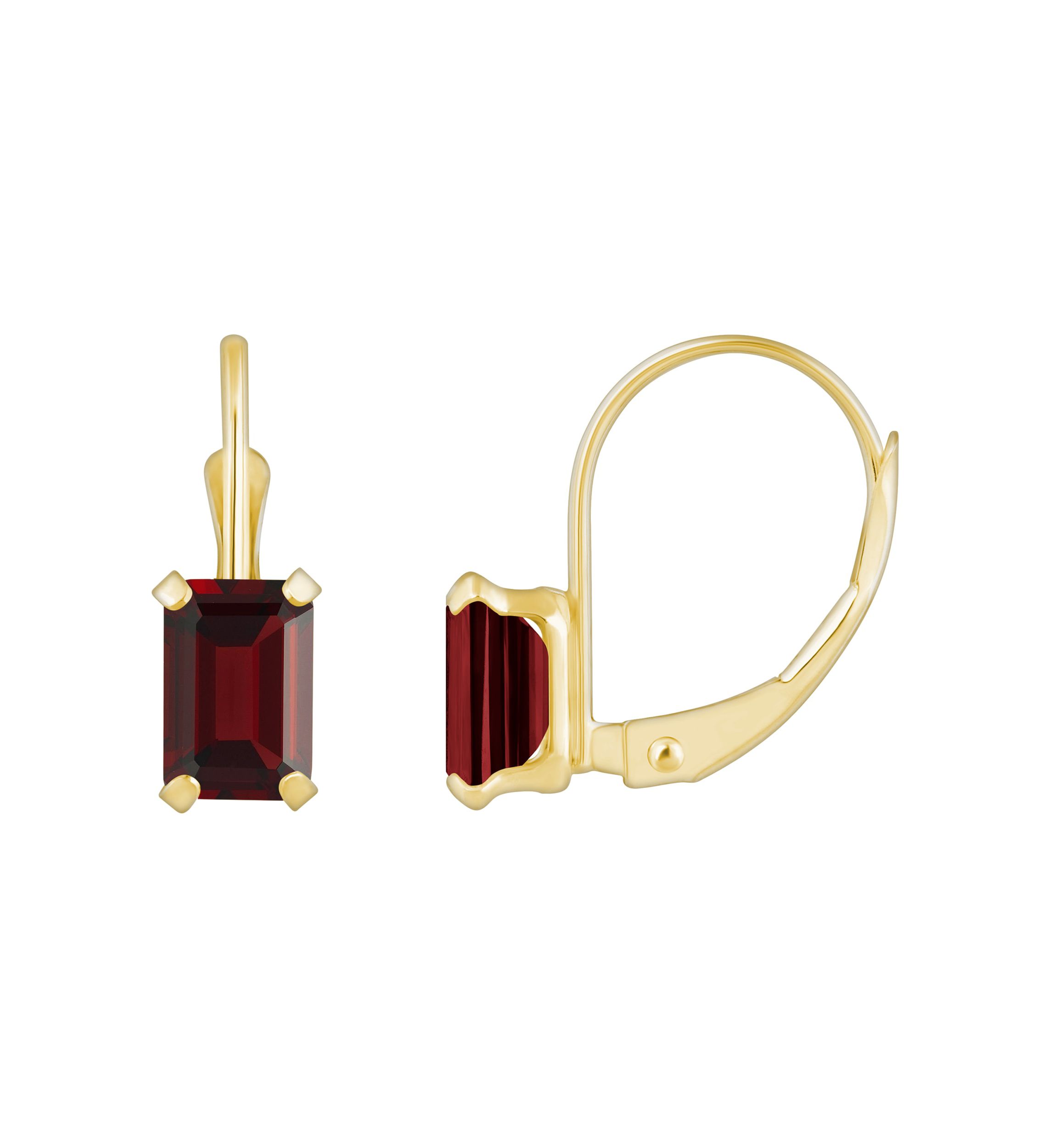 10K White Gold 6x4mm Emerald Cut Garnet Leverback Earrings