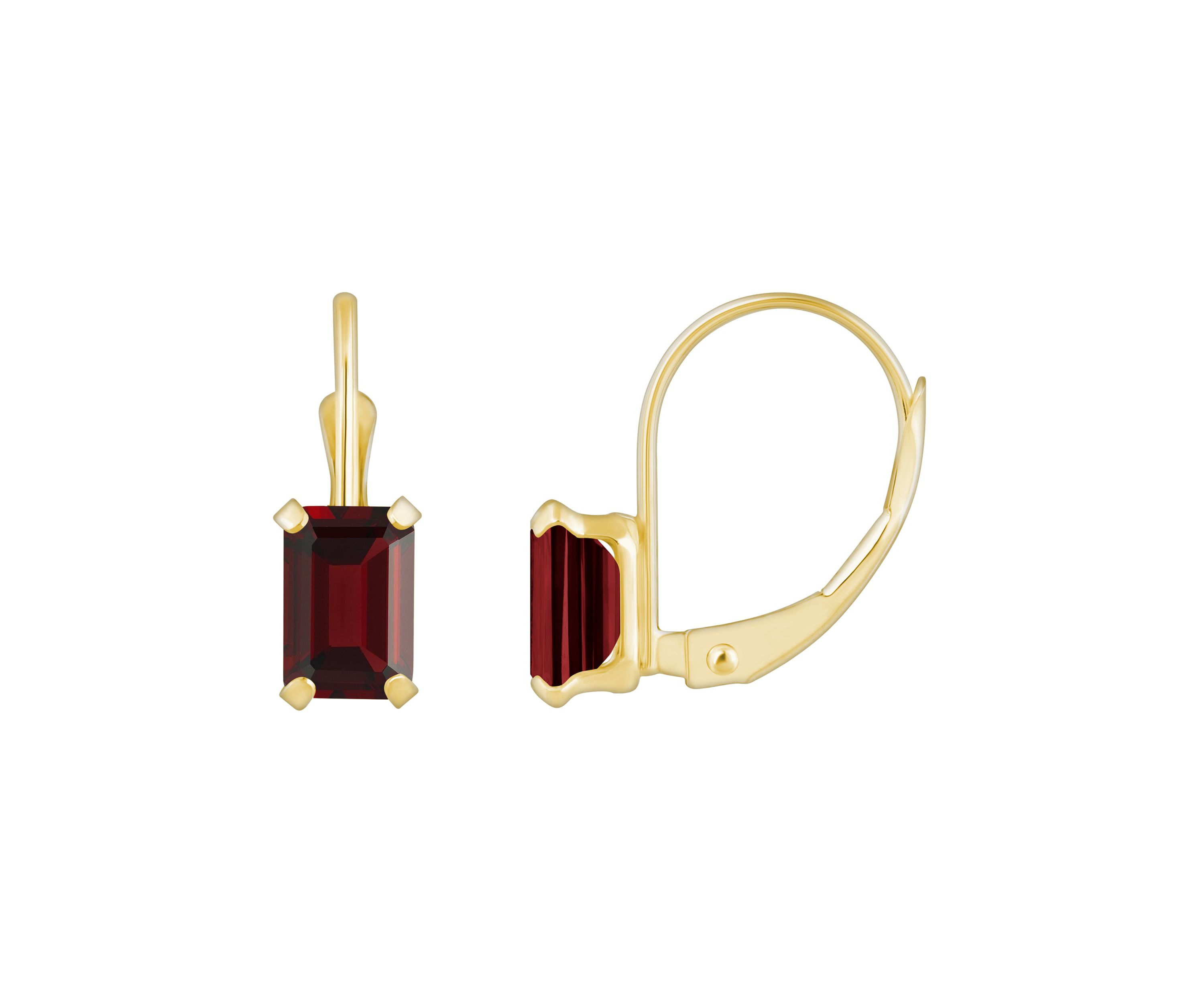 10K White Gold 6x4mm Emerald Cut Garnet Leverback Earrings