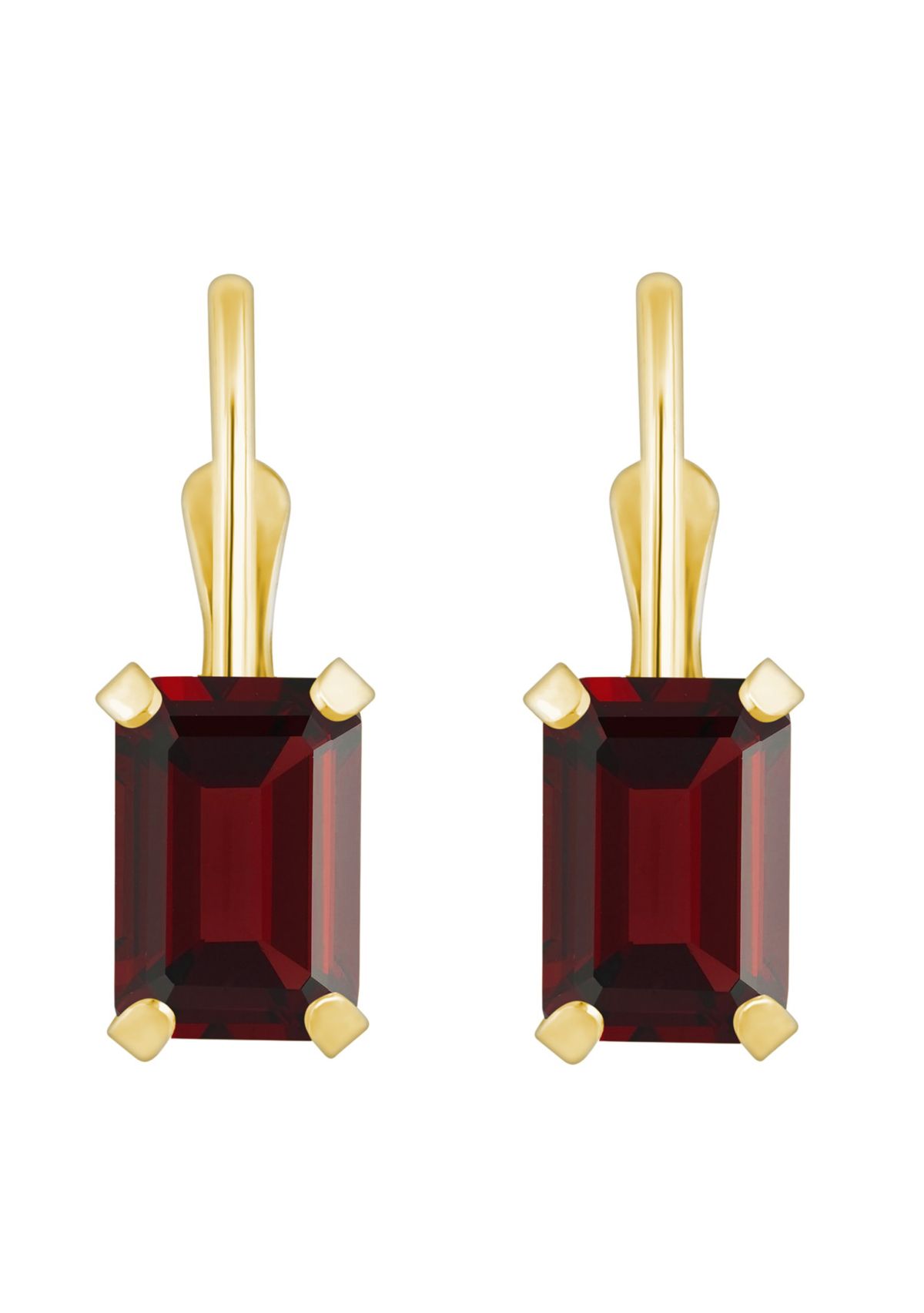 10K White Gold 6x4mm Emerald Cut Garnet Leverback Earrings