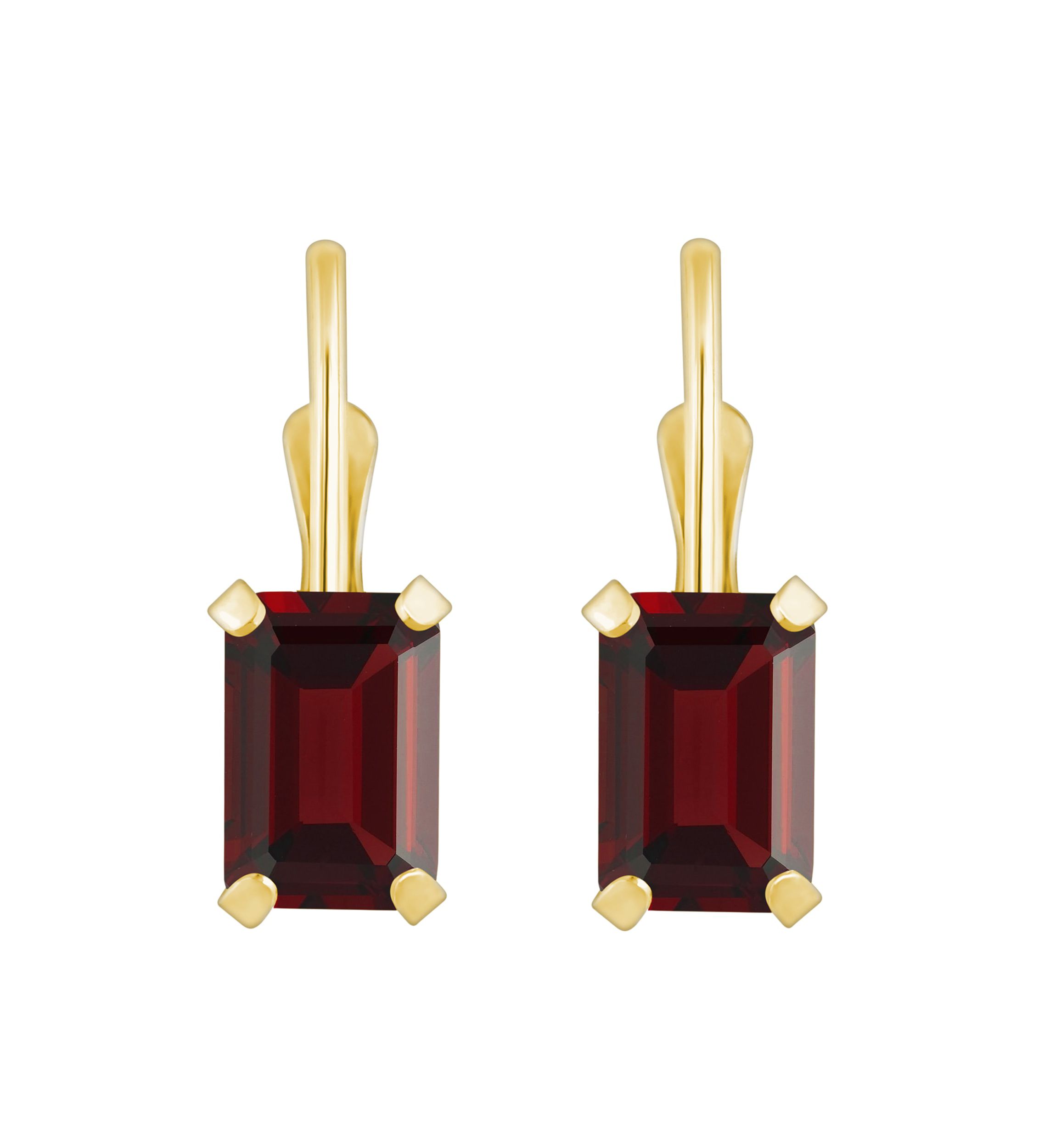 10K White Gold 6x4mm Emerald Cut Garnet Leverback Earrings