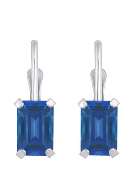 Lab Created 10K White Gold 6x4mm Emerald Cut Sapphire Leverback Earrings