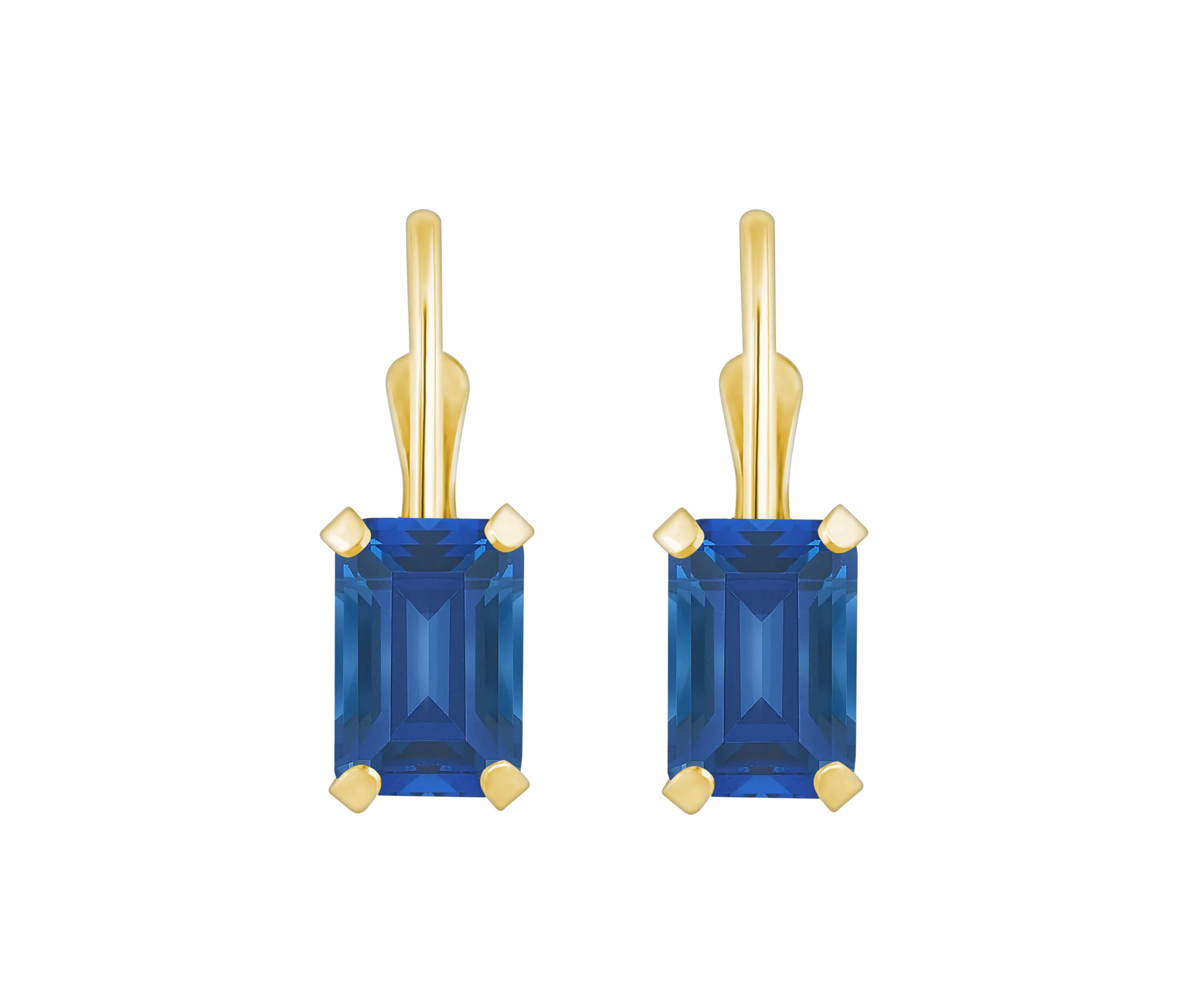 Lab Created 10K Yellow Gold 6x4mm Emerald Cut Created Sapphire Leverback Earrings