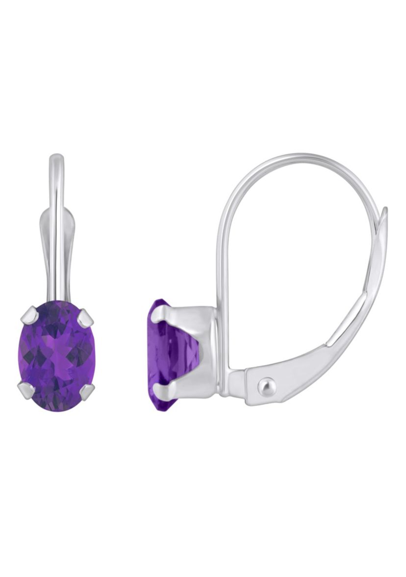 10K White Gold 6x4mm Oval Amethyst Leverback Earrings