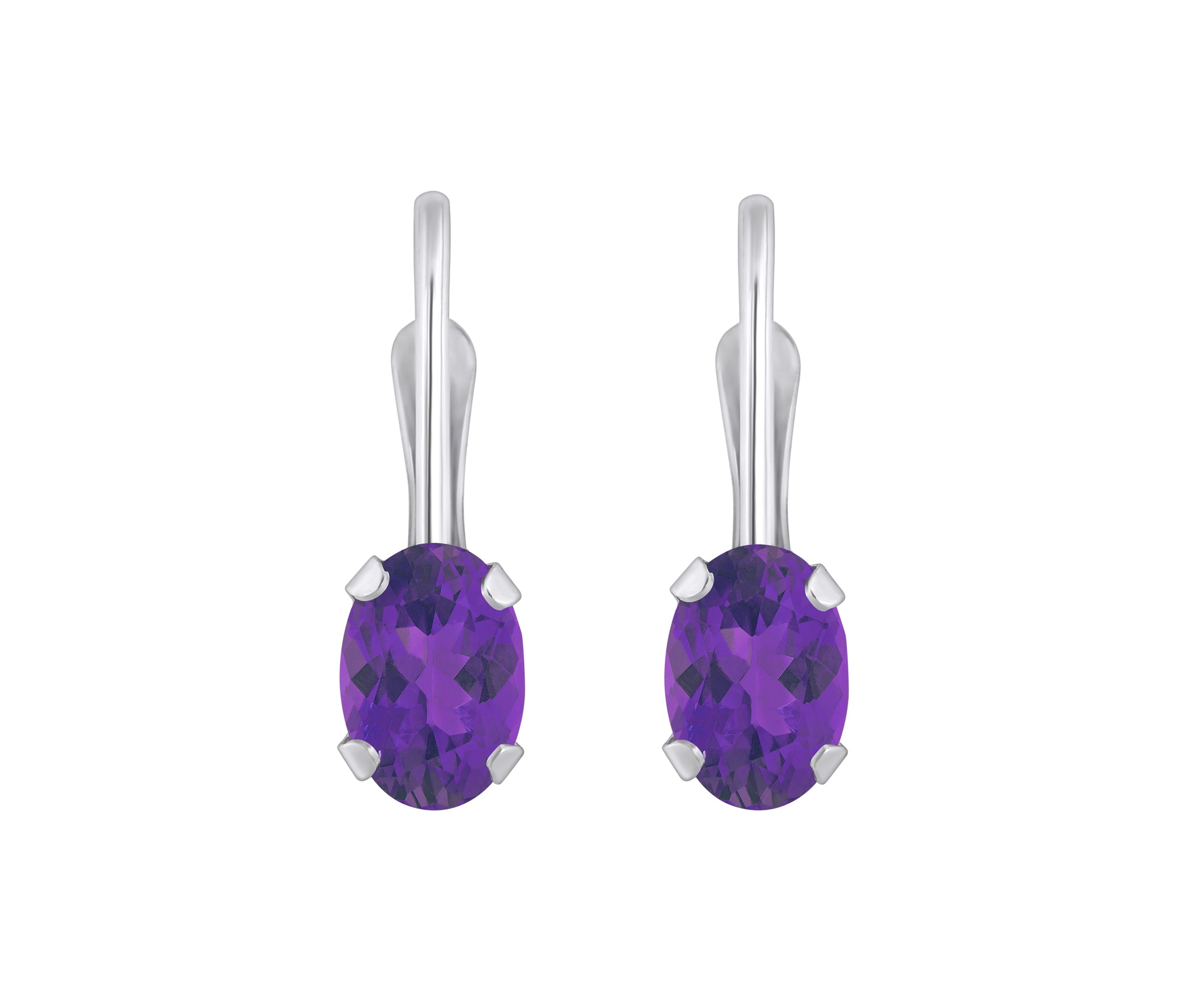 10K White Gold 6x4mm Oval Amethyst Leverback Earrings
