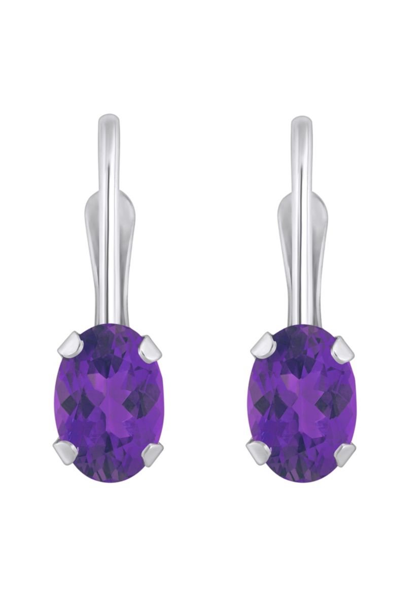 10K White Gold 6x4mm Oval Amethyst Leverback Earrings