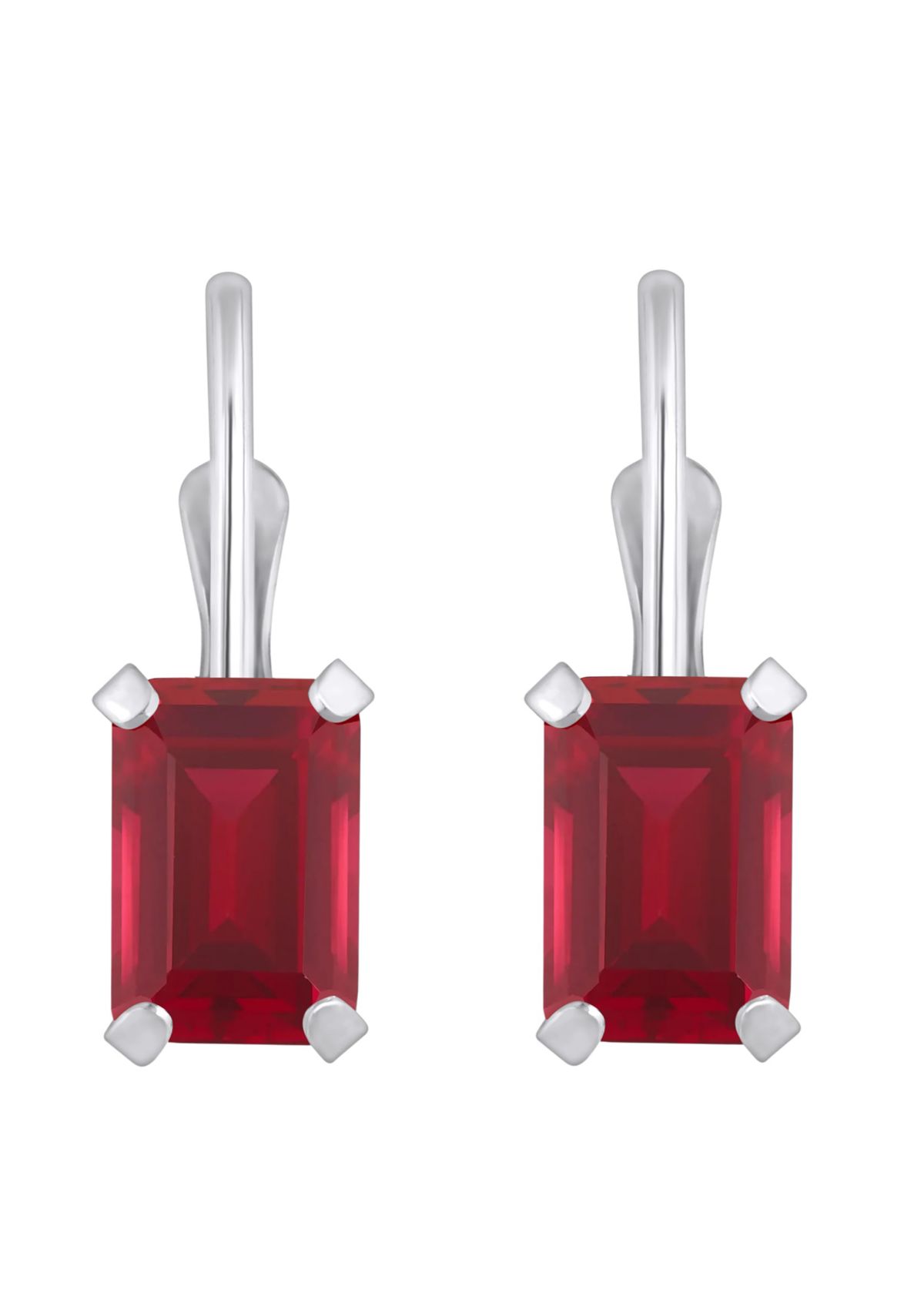 Lab Created 10K Yellow Gold 6x4mm Emerald Cut Created Ruby Leverback Earrings
