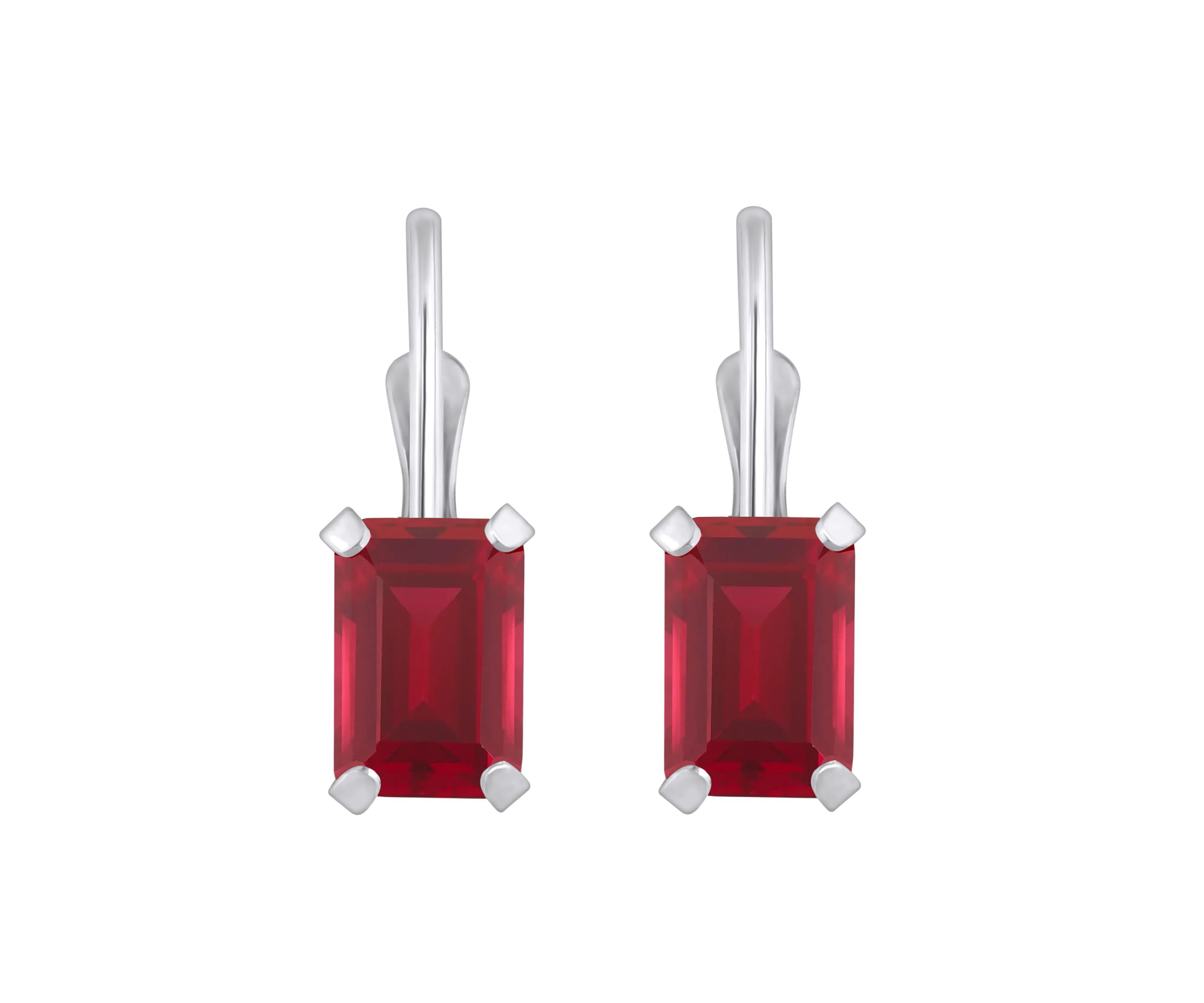 Lab Created 10K Yellow Gold 6x4mm Emerald Cut Created Ruby Leverback Earrings