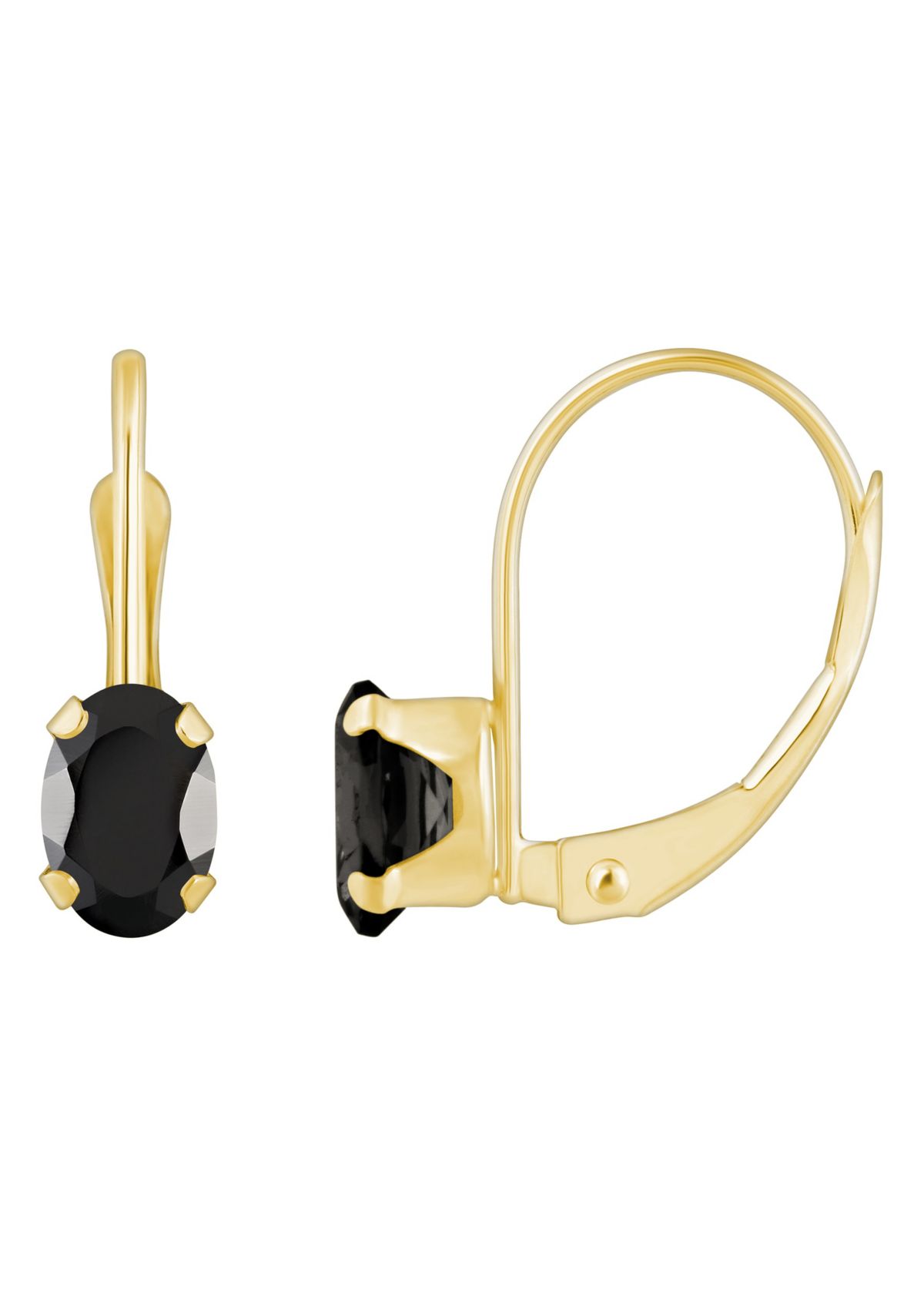 10K Yellow Gold 6x4mm Oval Black Onyx Leverback Earrings