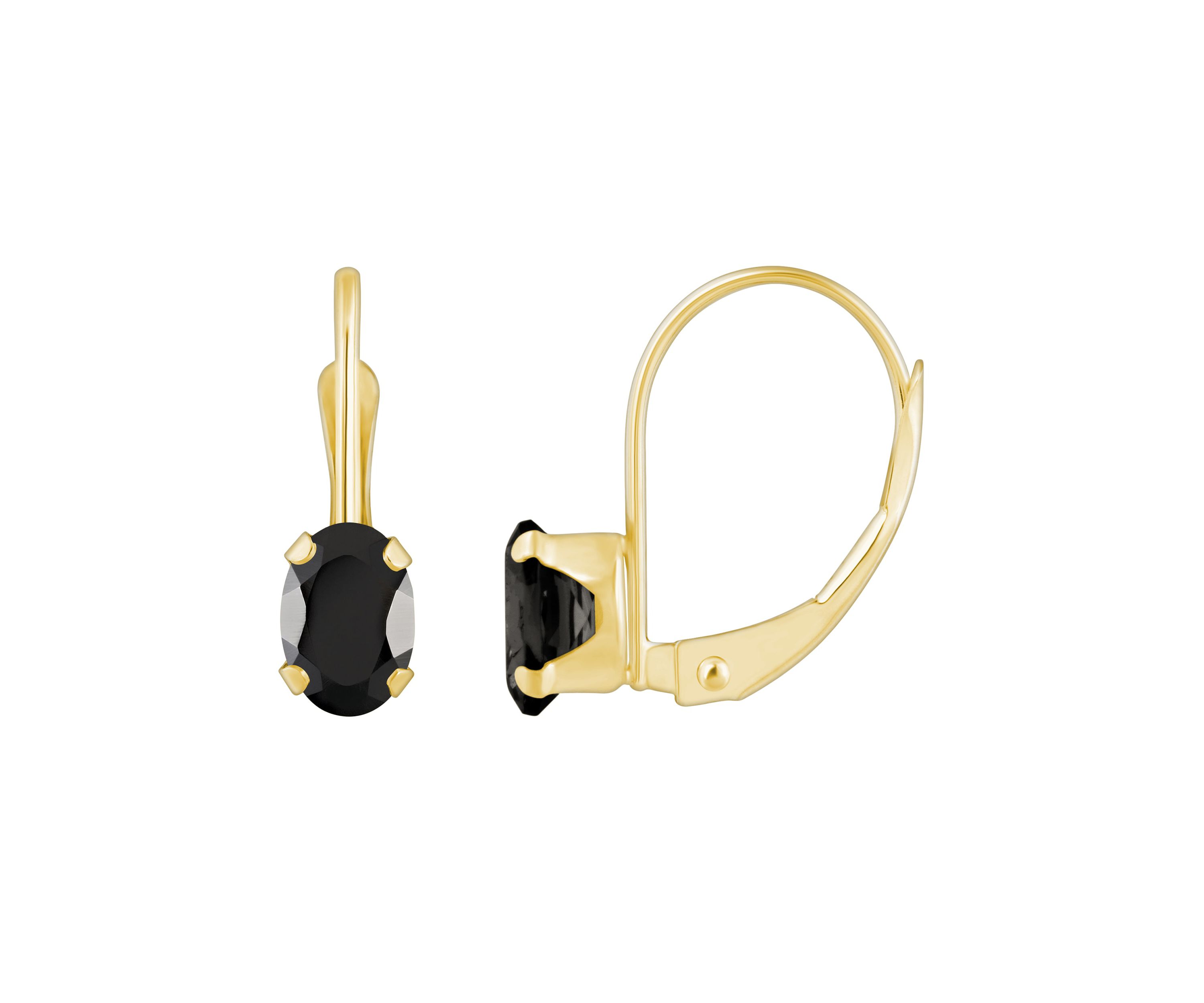10K Yellow Gold 6x4mm Oval Black Onyx Leverback Earrings