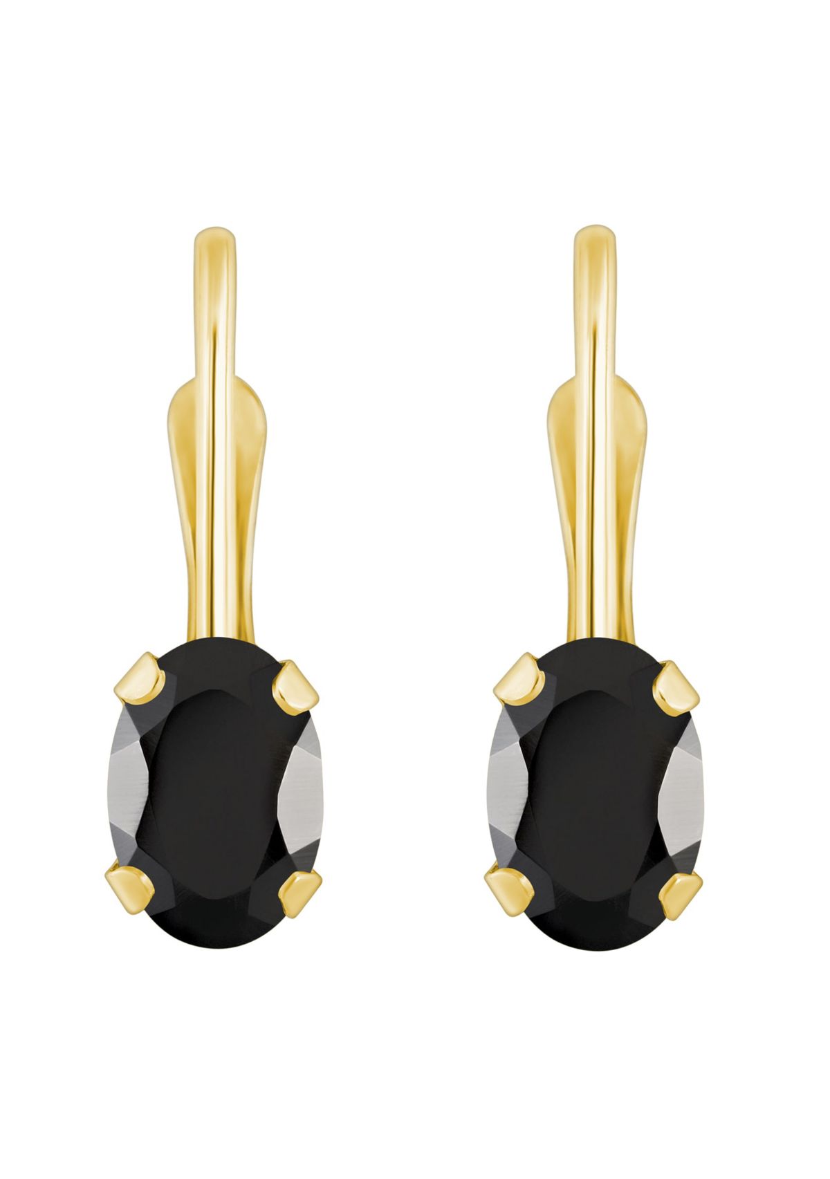10K Yellow Gold 6x4mm Oval Black Onyx Leverback Earrings