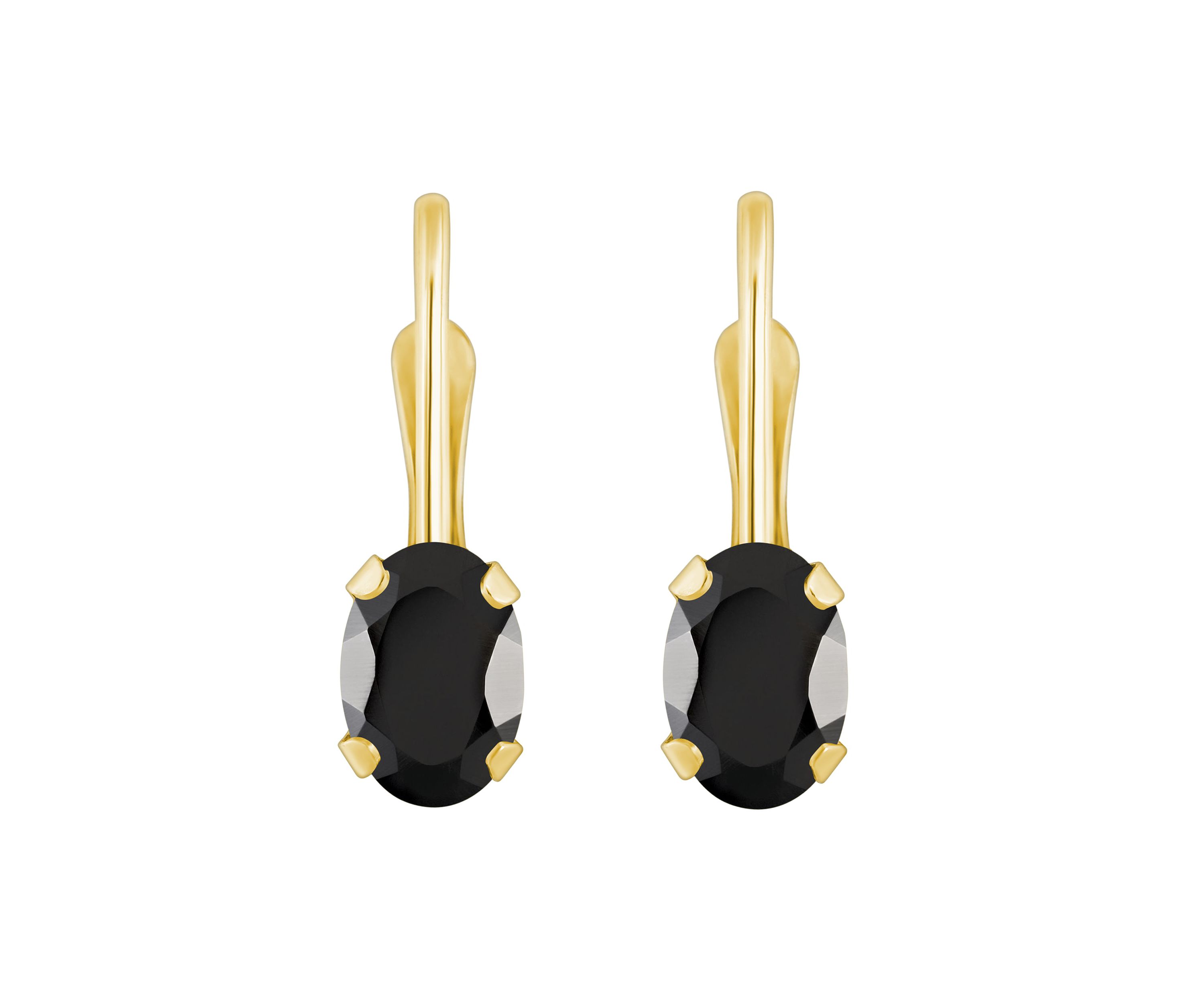 10K Yellow Gold 6x4mm Oval Black Onyx Leverback Earrings