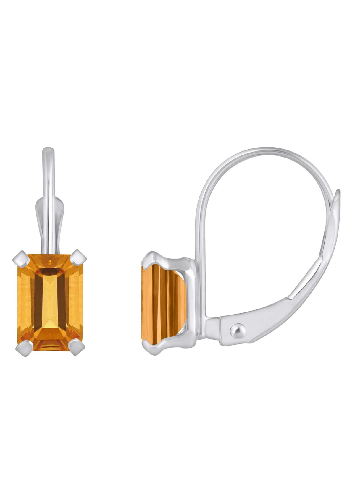 10K Yellow Gold 6x4mm Emerald Cut Citrine Leverback Earrings