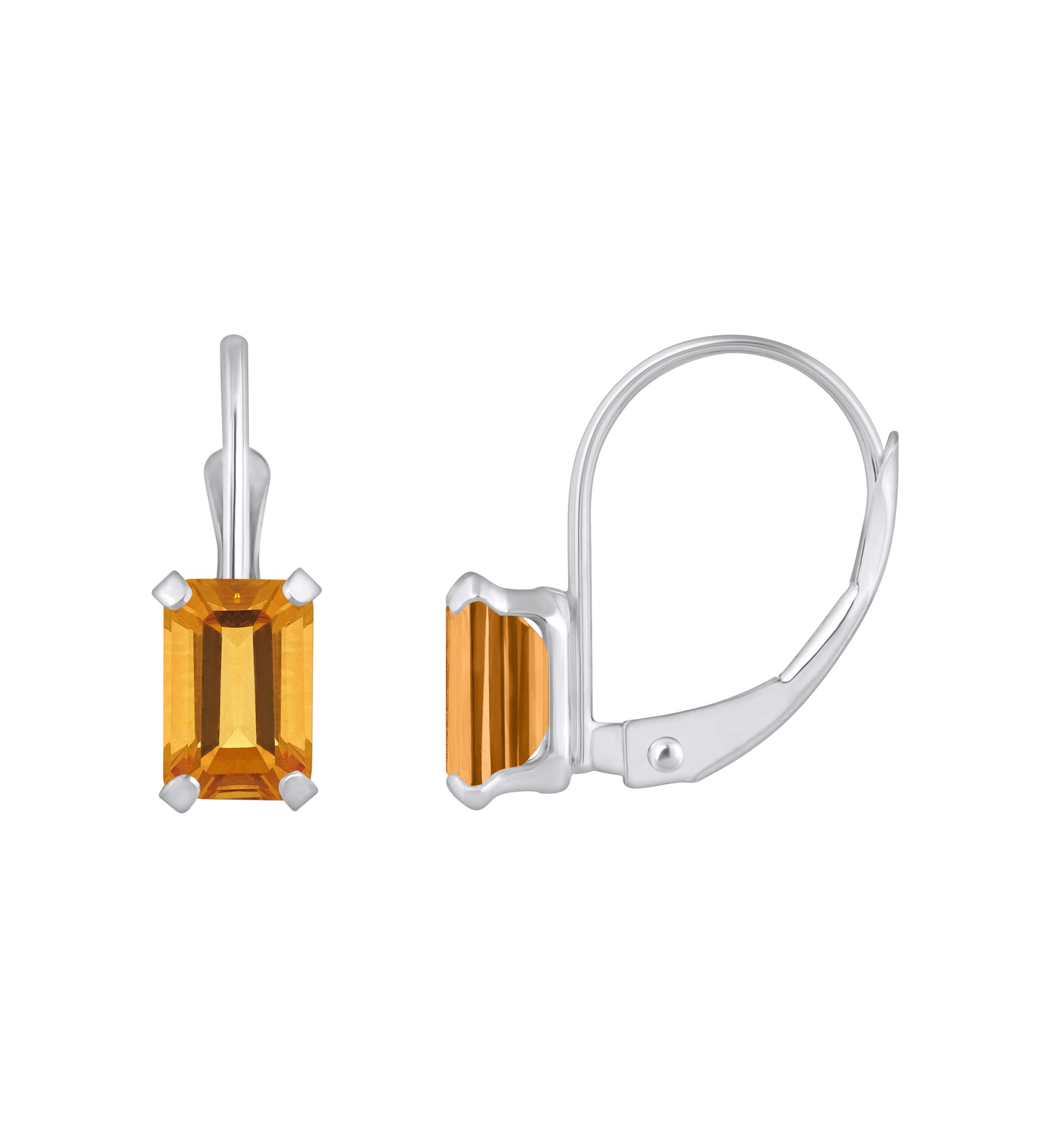10K Yellow Gold 6x4mm Emerald Cut Citrine Leverback Earrings