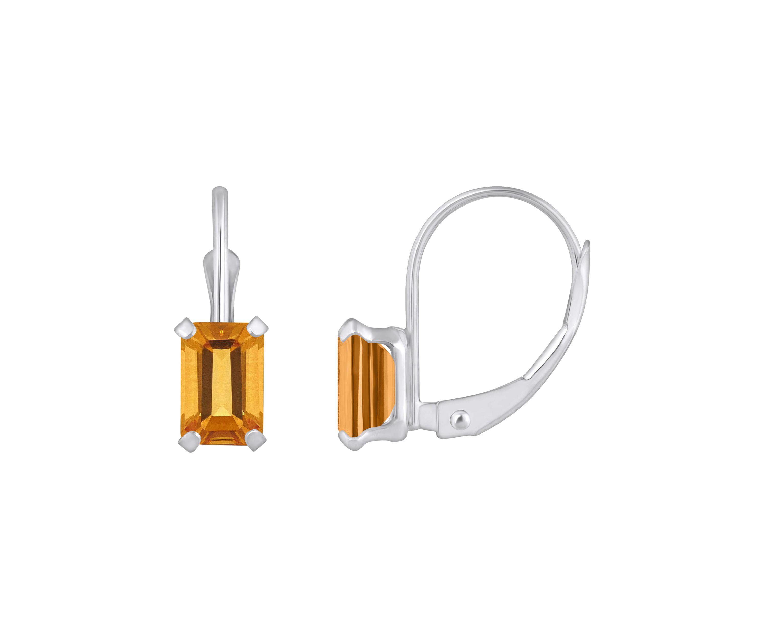 10K Yellow Gold 6x4mm Emerald Cut Citrine Leverback Earrings