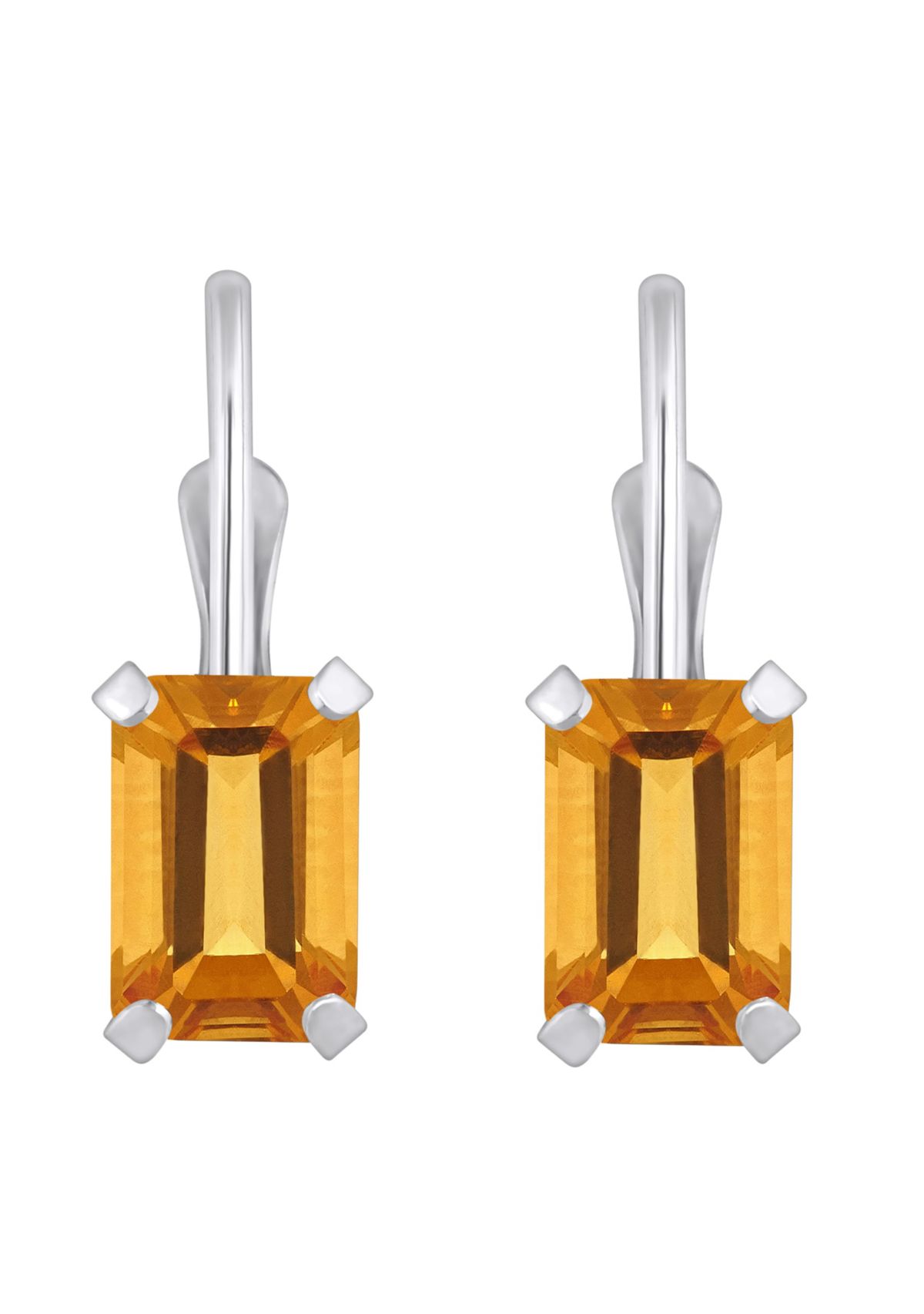 10K Yellow Gold 6x4mm Emerald Cut Citrine Leverback Earrings