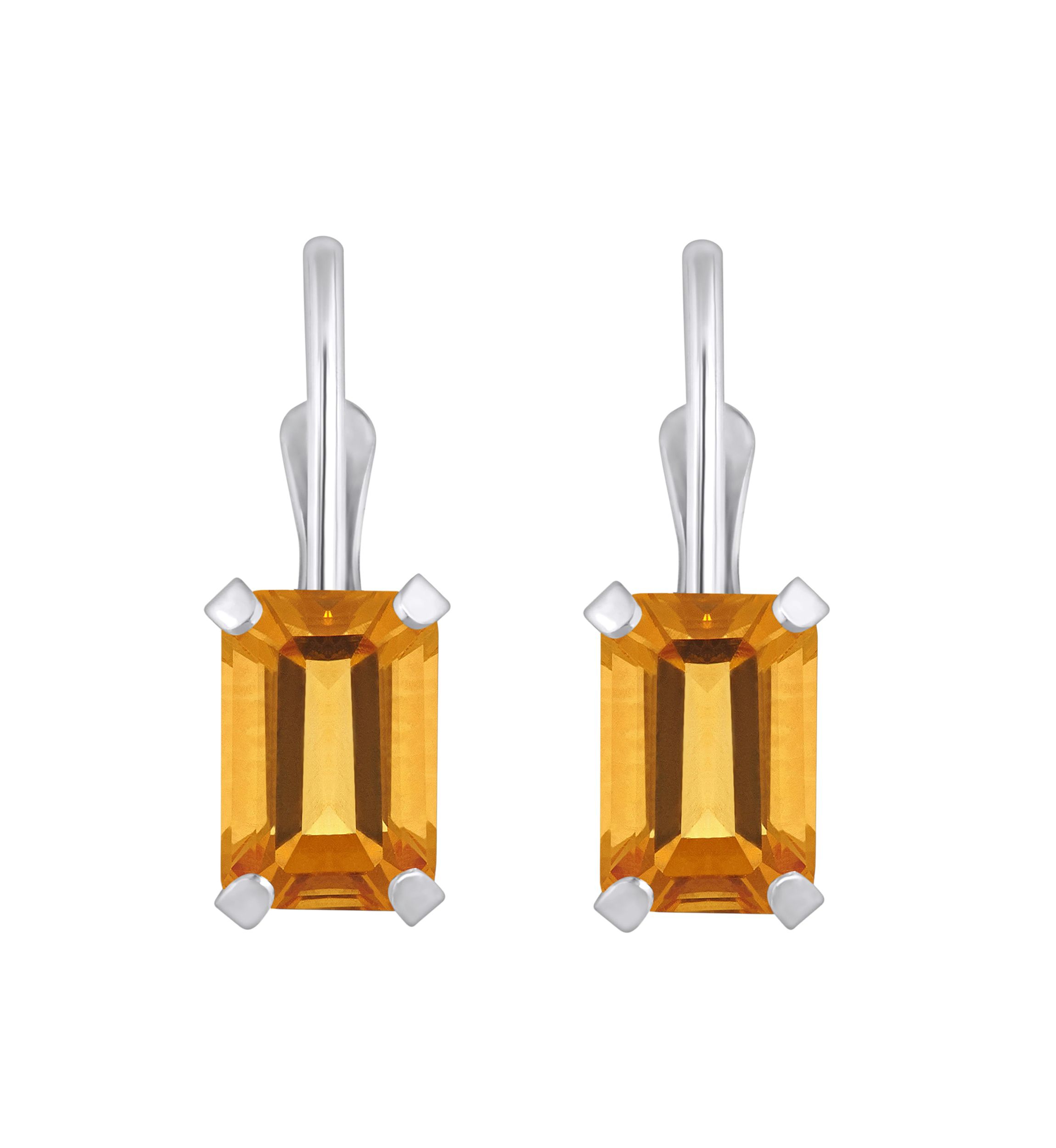 10K Yellow Gold 6x4mm Emerald Cut Citrine Leverback Earrings
