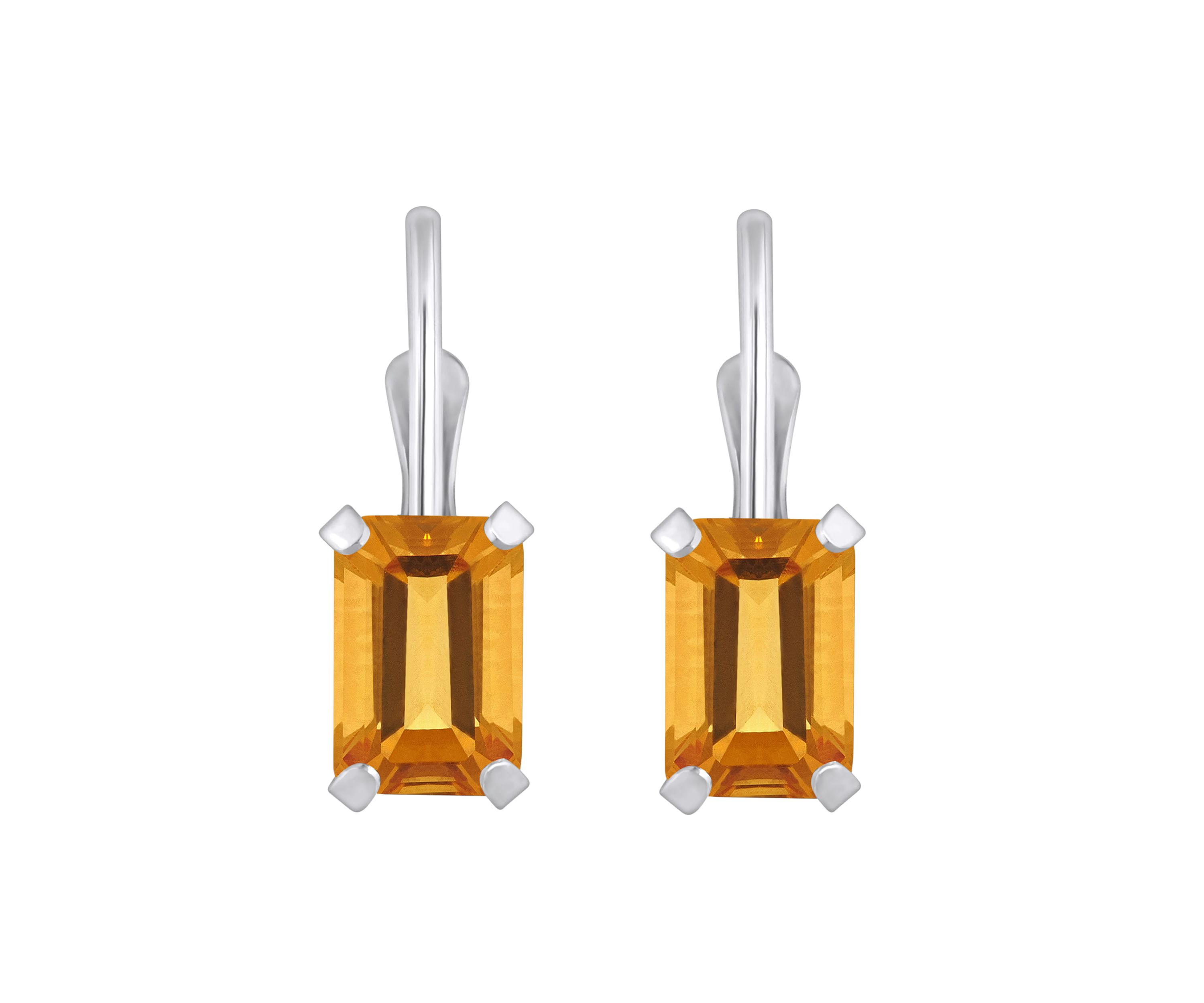 10K Yellow Gold 6x4mm Emerald Cut Citrine Leverback Earrings