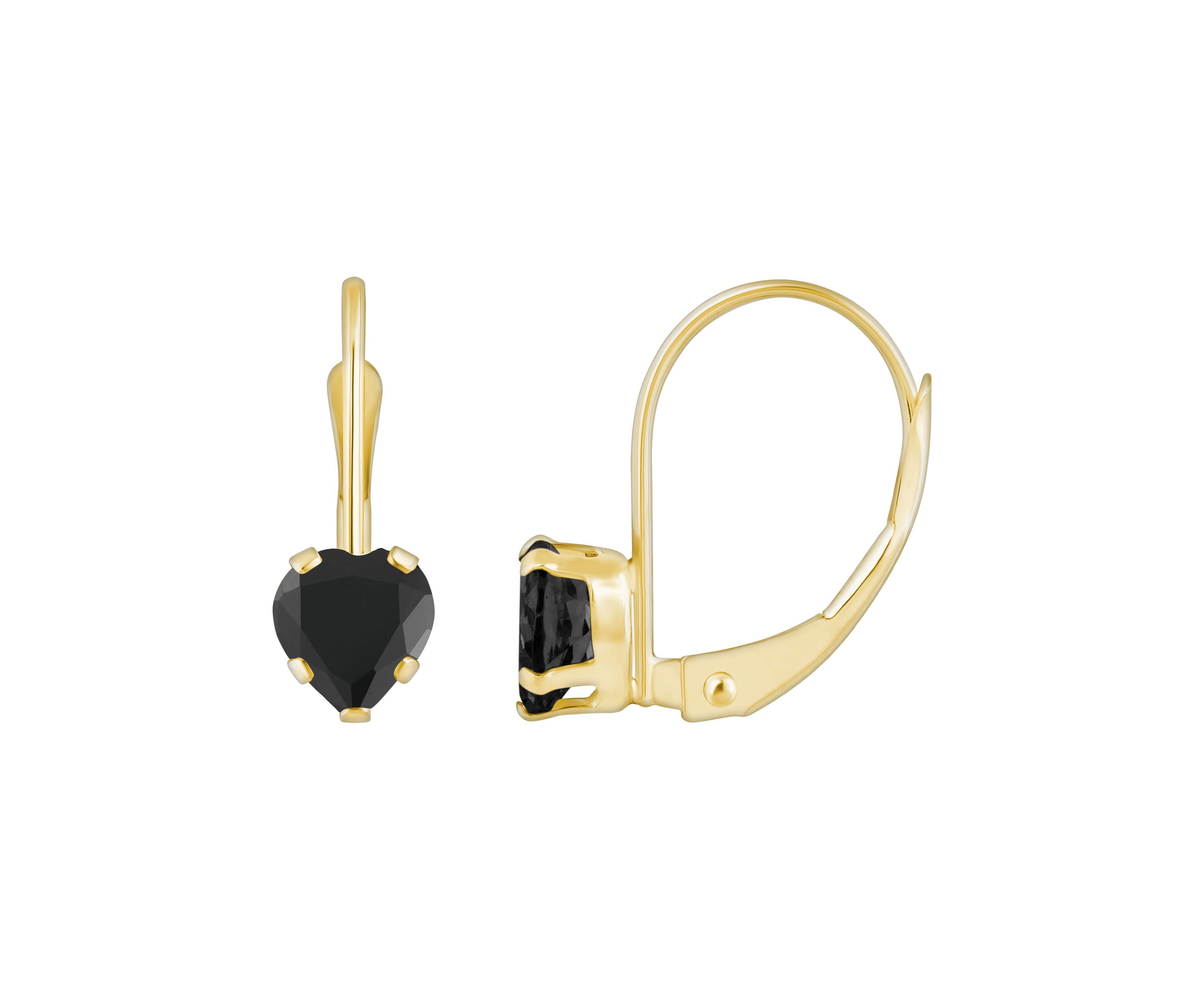 10K Yellow Gold 5mm Heart Shape Black Onyx Leverback Earrings