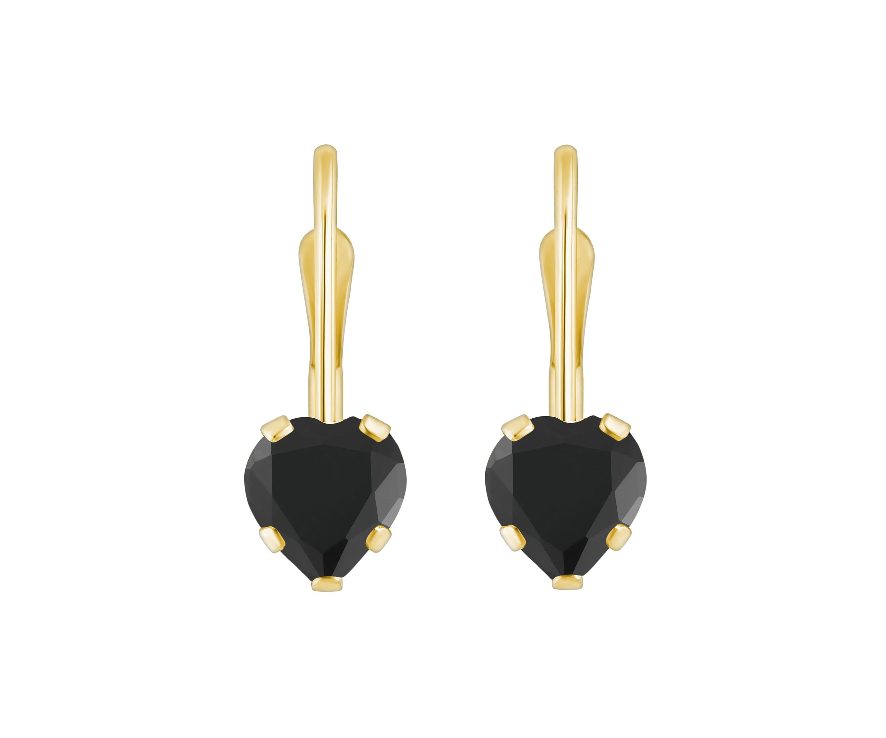 10K Yellow Gold 5mm Heart Shape Black Onyx Leverback Earrings