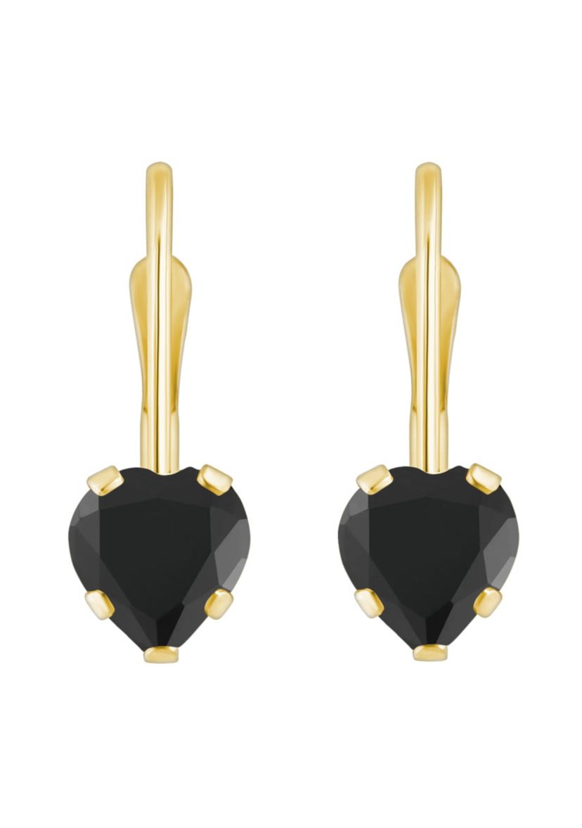 10K Yellow Gold 5mm Heart Shape Black Onyx Leverback Earrings