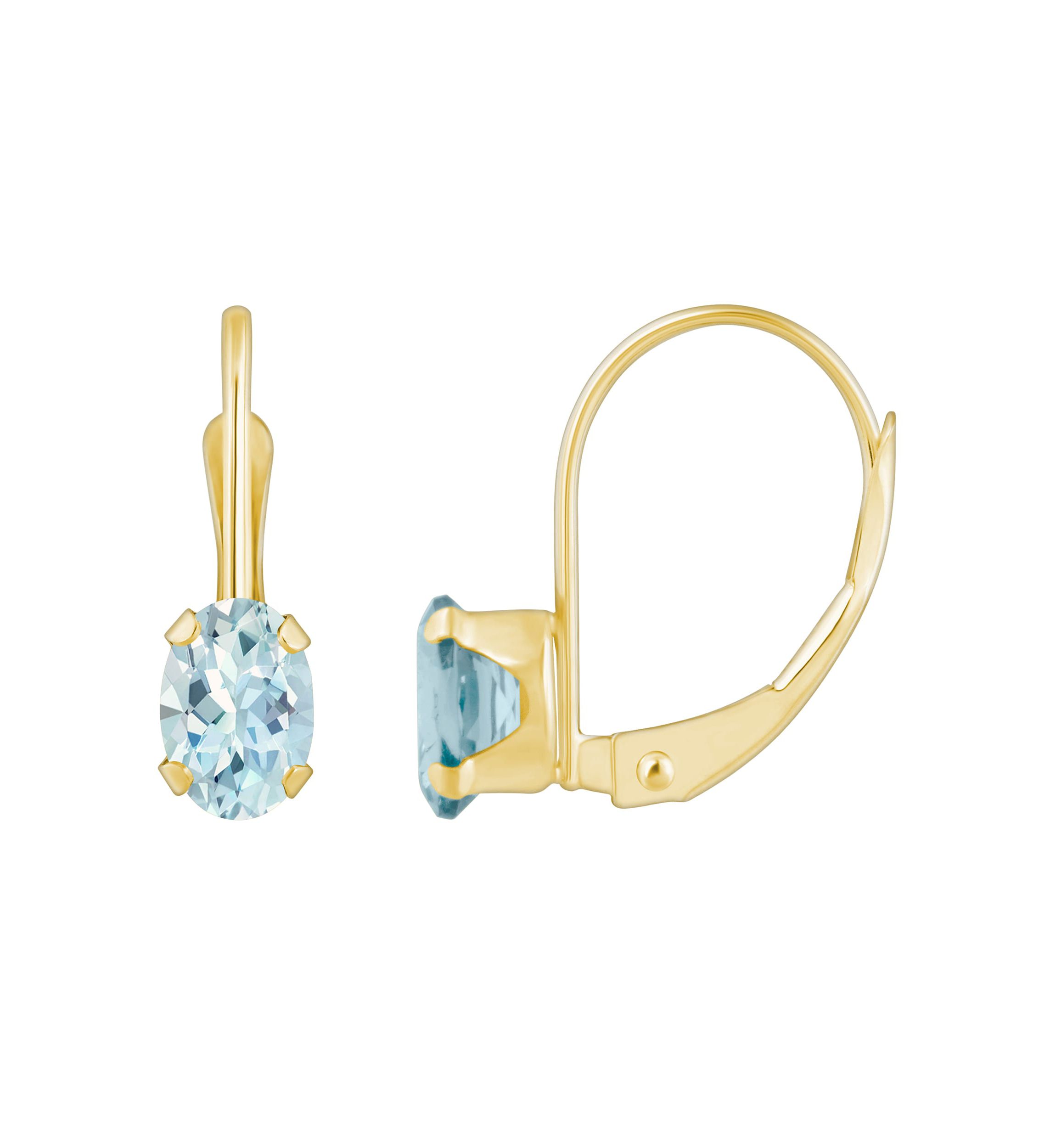 10K Yellow Gold 6x4mm Oval Aquamarine Leverback Earrings