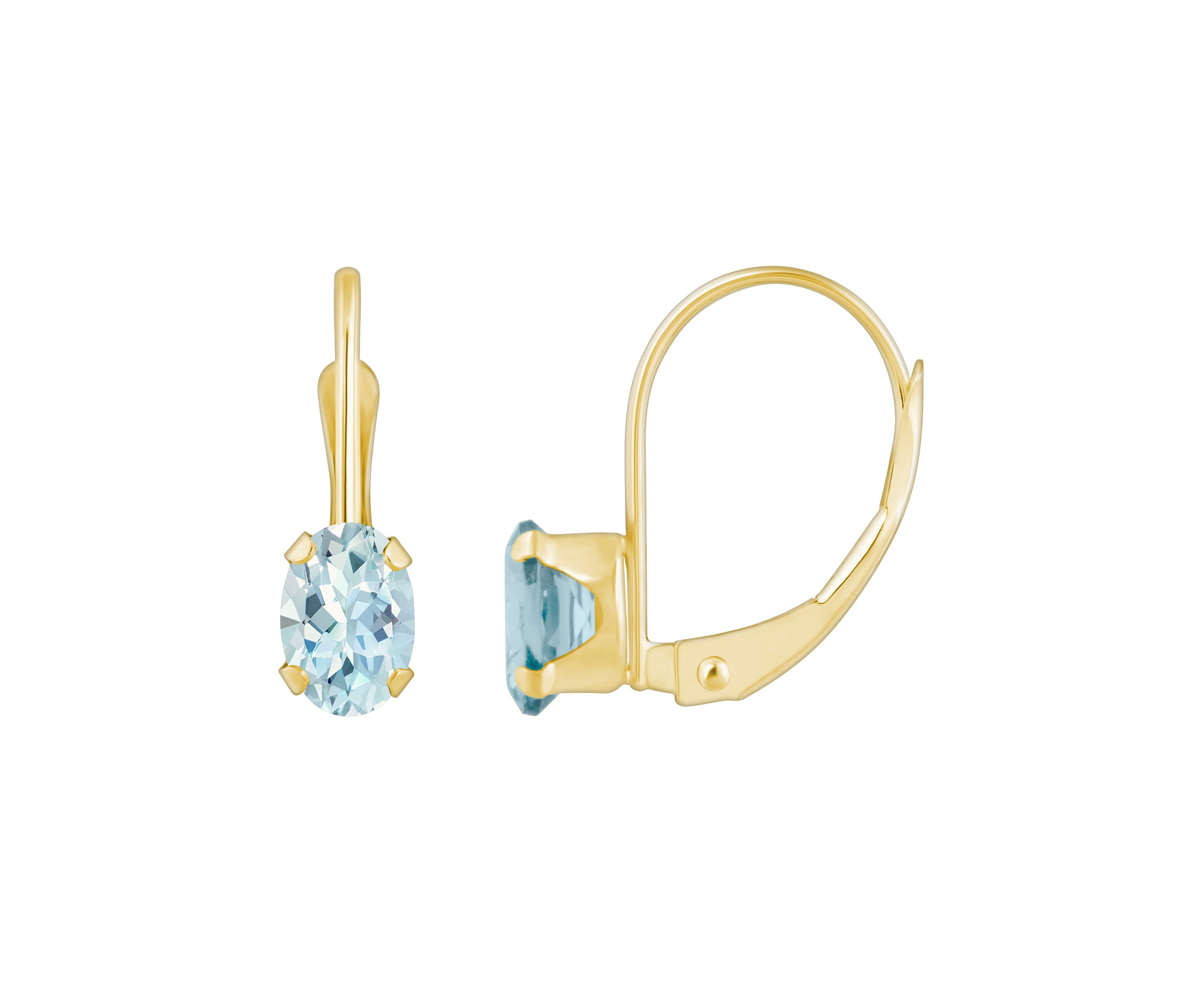 10K Yellow Gold 6x4mm Oval Aquamarine Leverback Earrings