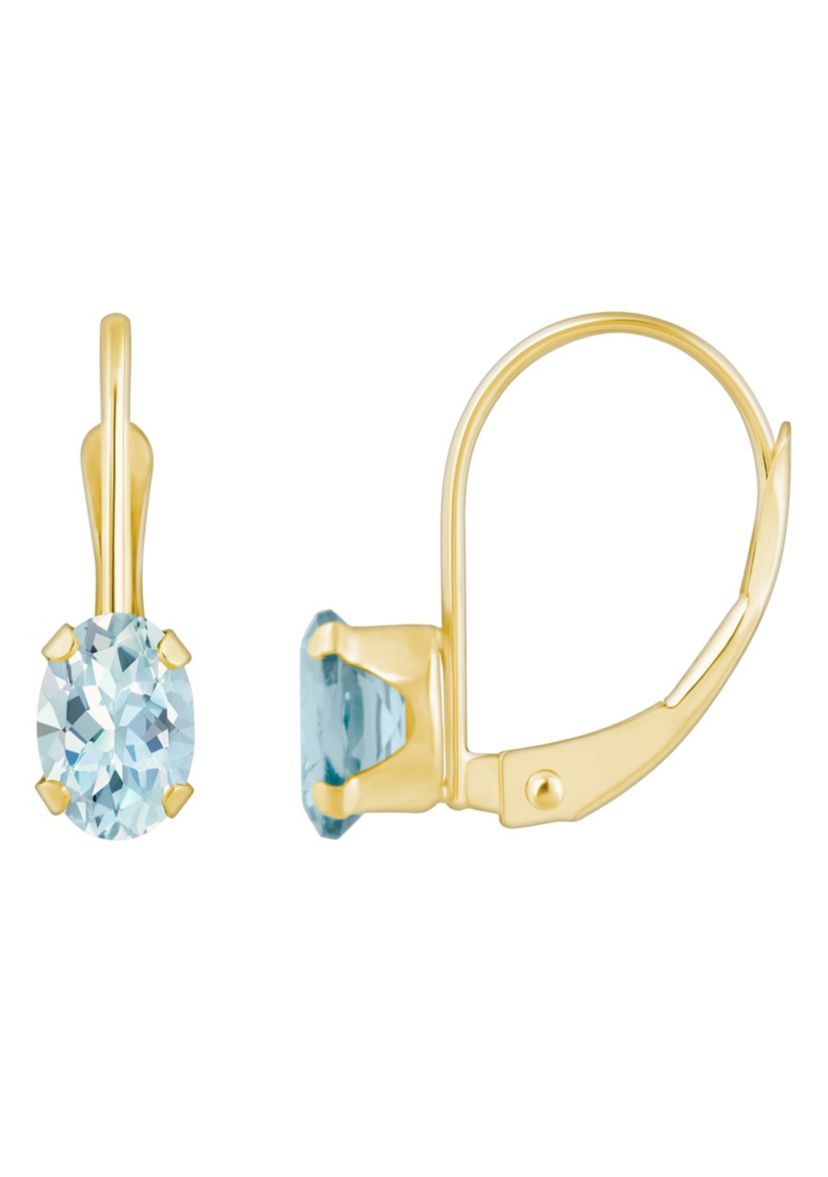 10K Yellow Gold 6x4mm Oval Aquamarine Leverback Earrings