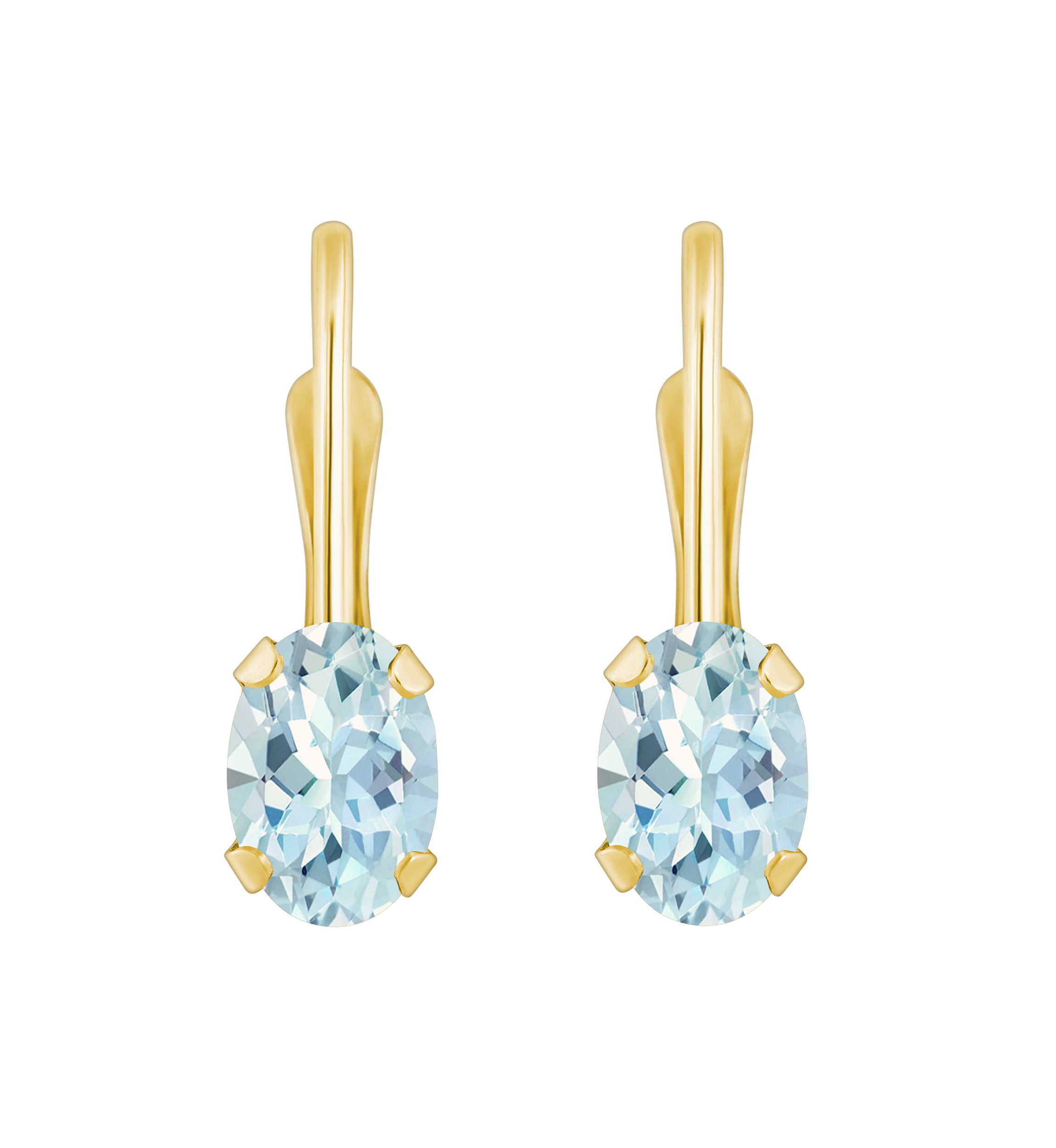 10K Yellow Gold 6x4mm Oval Aquamarine Leverback Earrings