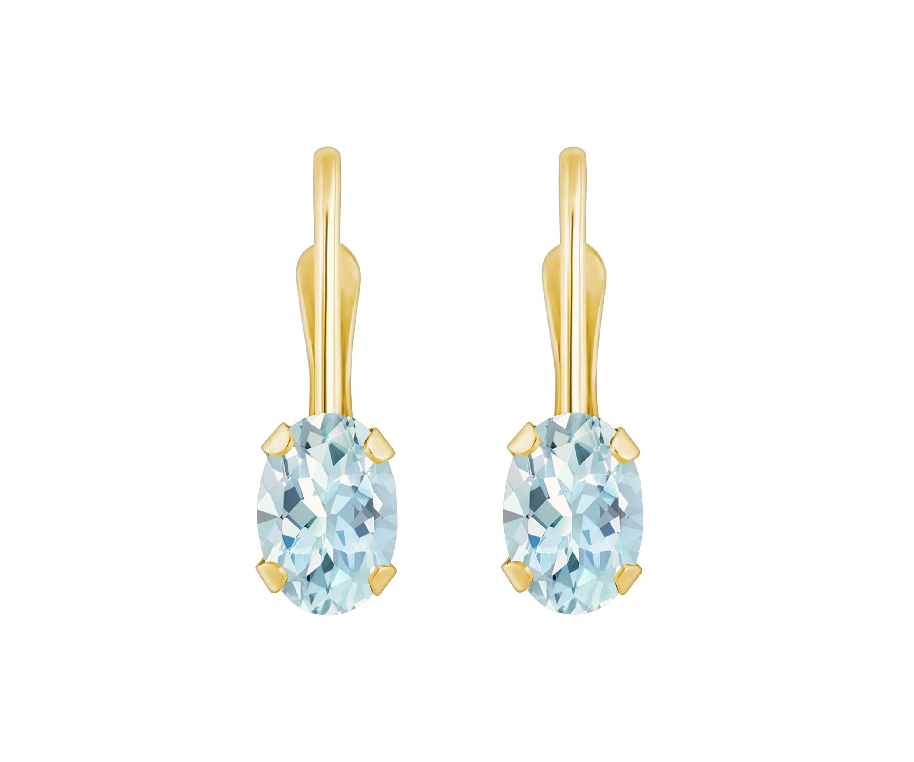10K Yellow Gold 6x4mm Oval Aquamarine Leverback Earrings