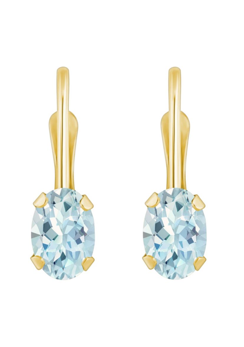 10K Yellow Gold 6x4mm Oval Aquamarine Leverback Earrings